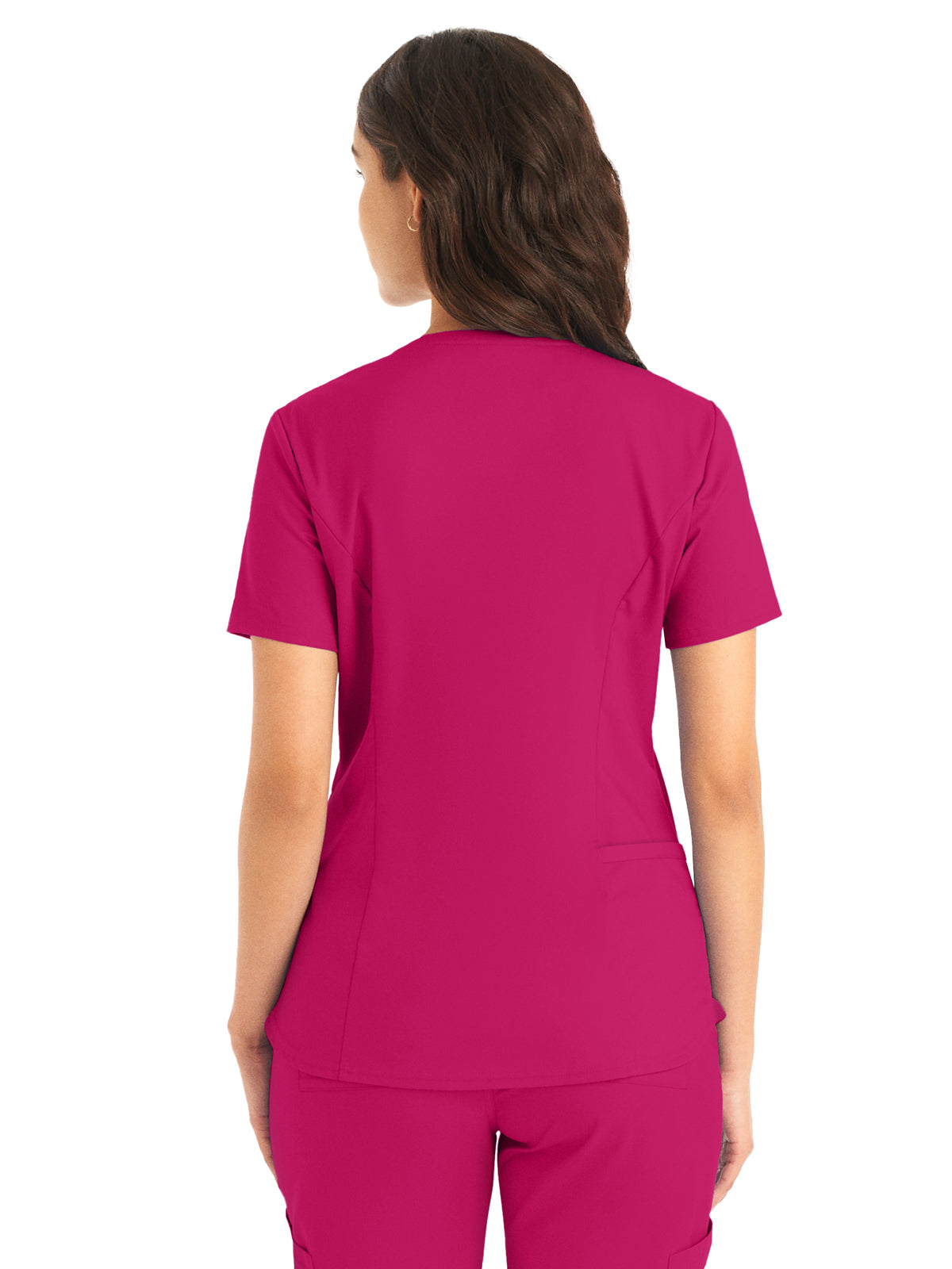 Women's 2-Pocket Back Princess Seamed V-Neck Top - LT107 - Bright Rose