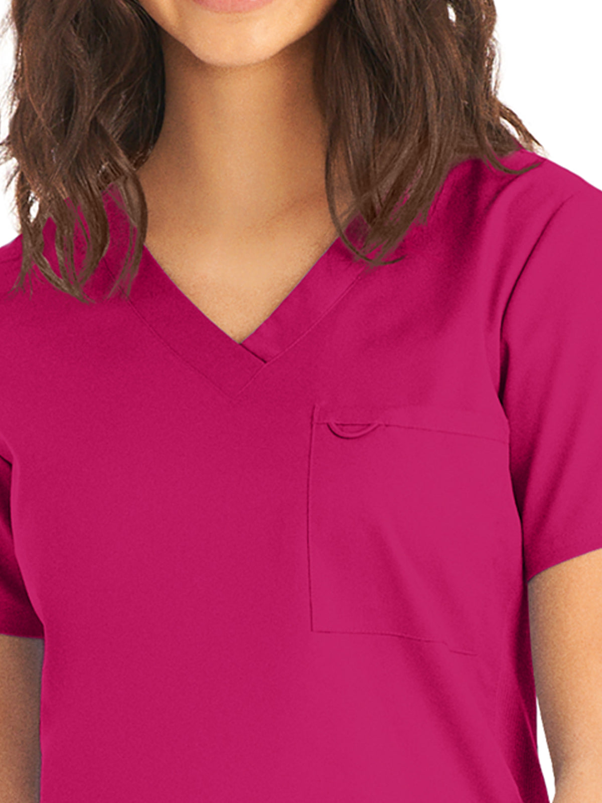 Women's 2-Pocket Back Princess Seamed V-Neck Top - LT107 - Bright Rose