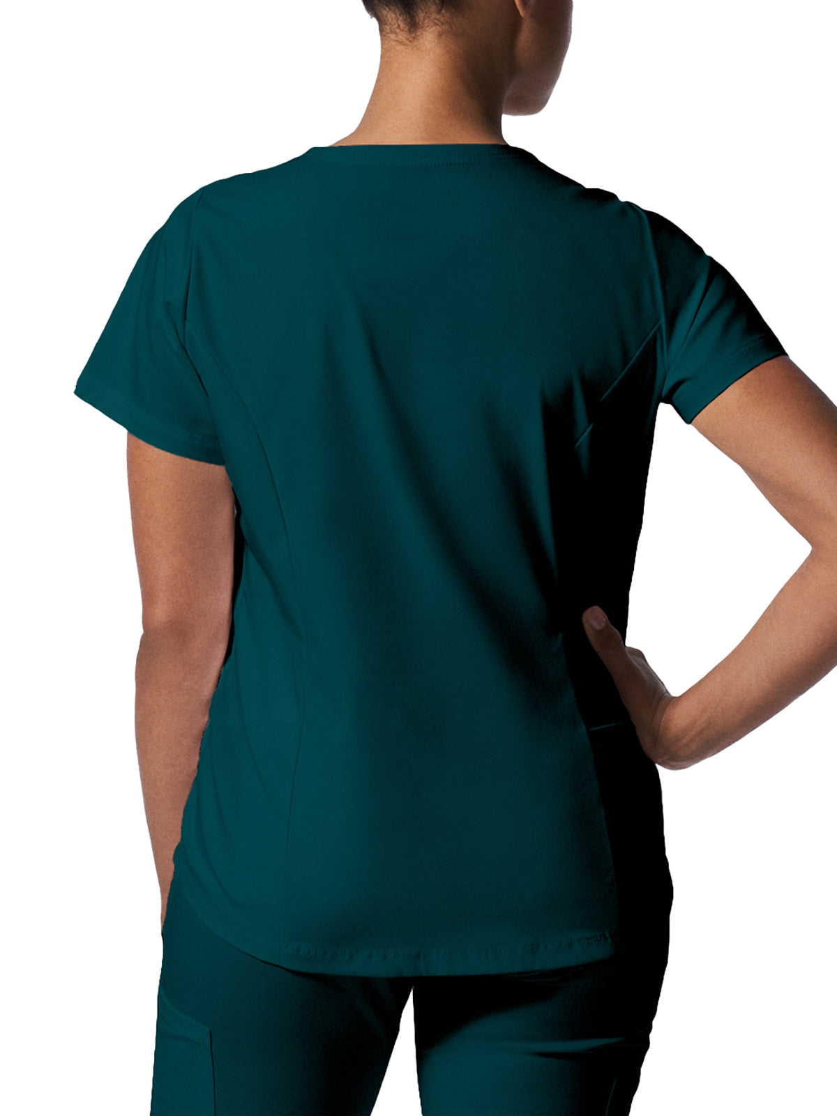 Women's 2-Pocket Back Princess Seamed V-Neck Top - LT107 - Caribbean