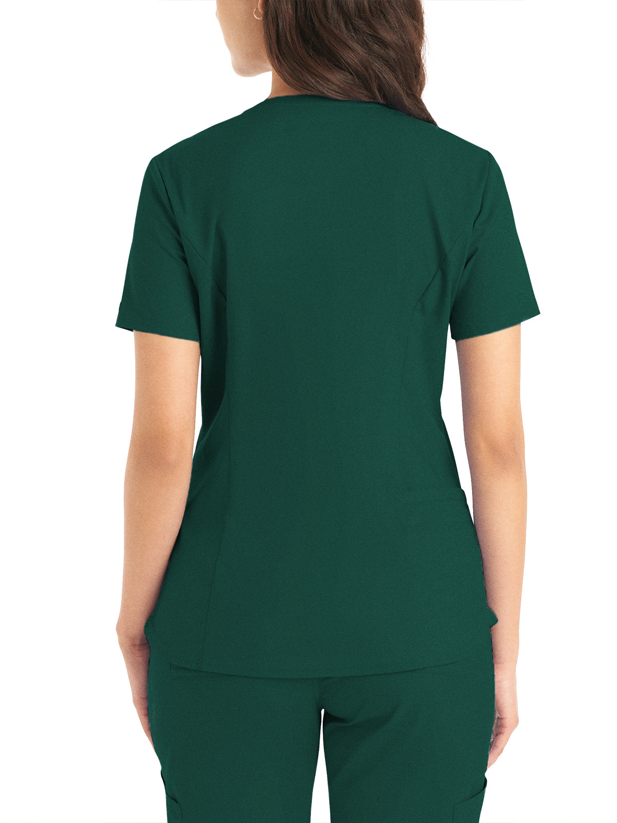 Women's 2-Pocket Back Princess Seamed V-Neck Top - LT107 - Hunter