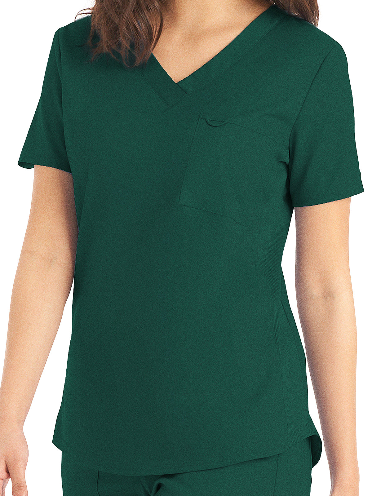 Women's 2-Pocket Back Princess Seamed V-Neck Top - LT107 - Hunter