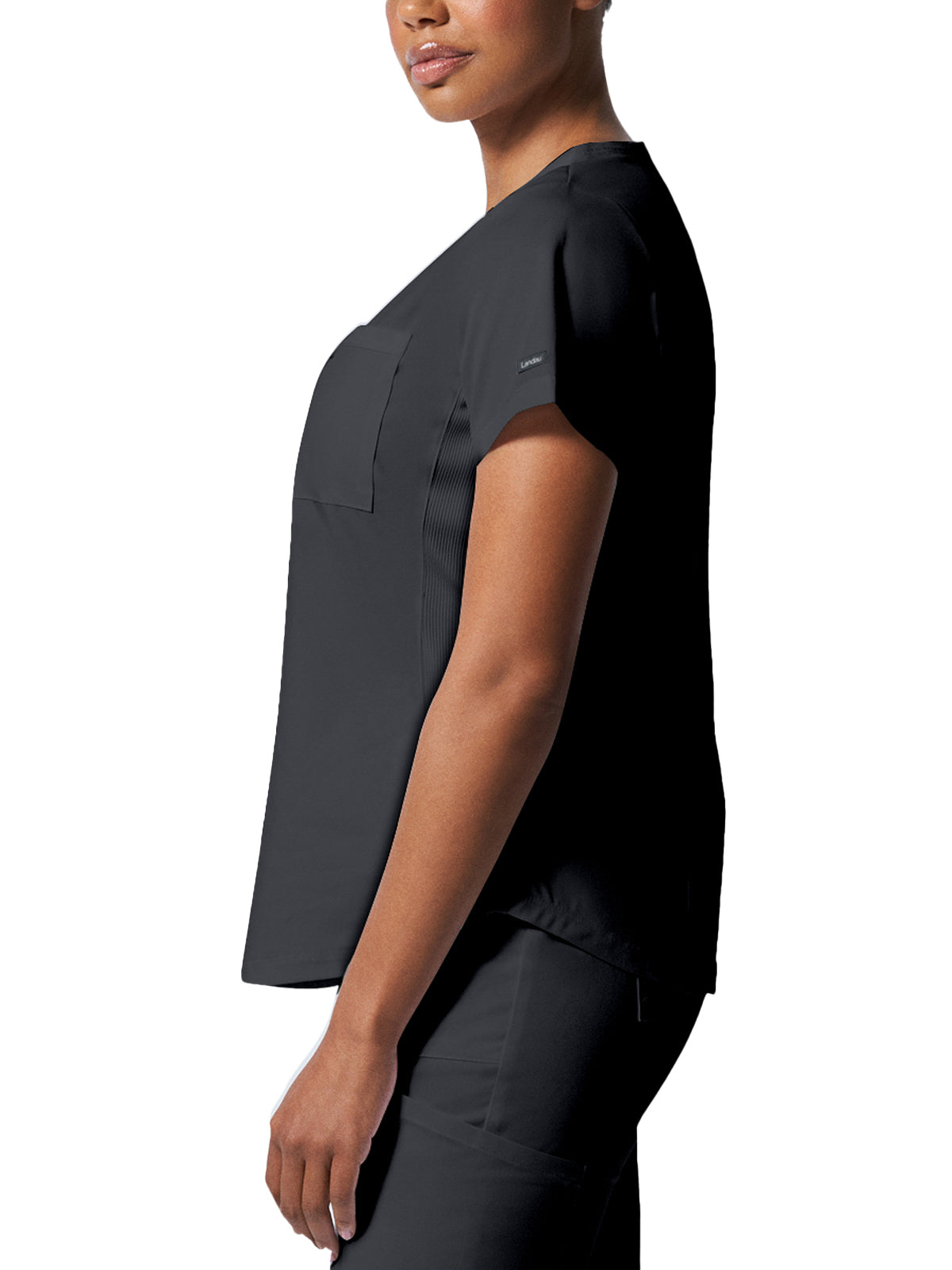 Women's 2-Pocket Back Princess Seamed V-Neck Top - LT107 - Graphite