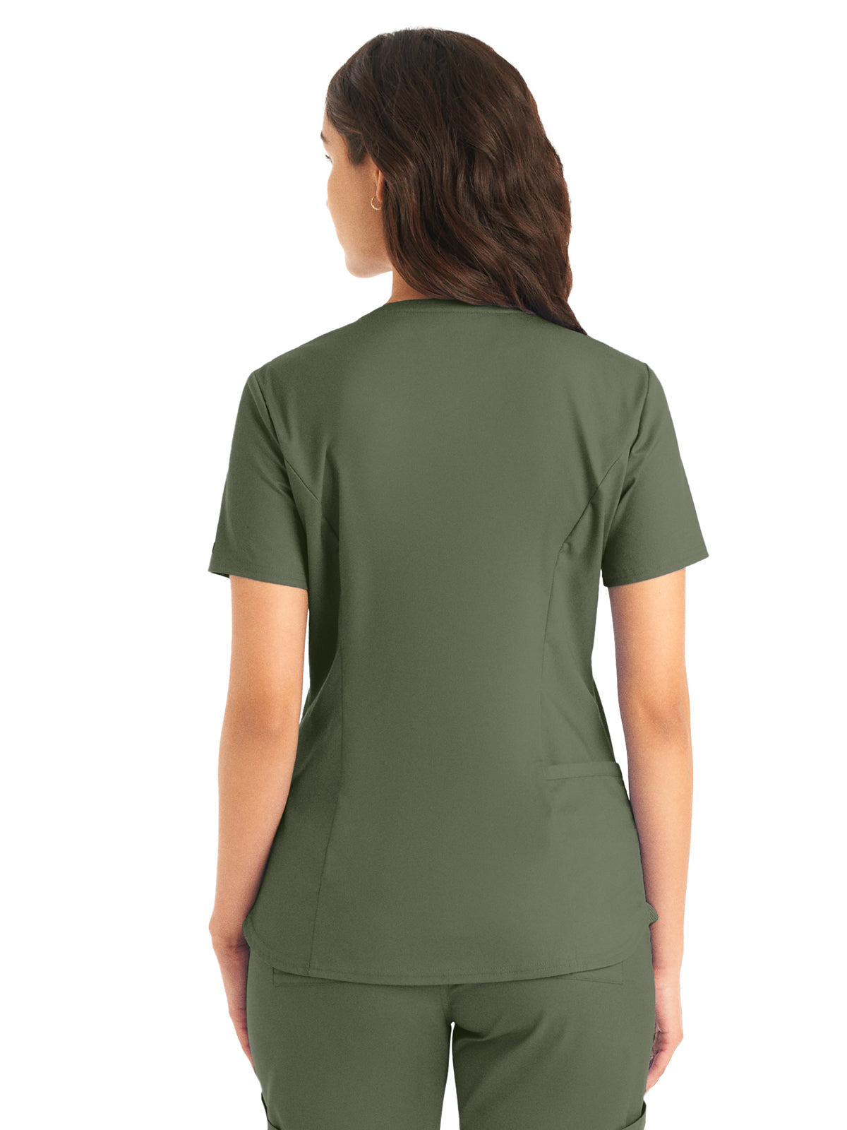 Women's 2-Pocket Back Princess Seamed V-Neck Top - LT107 - Olive Moss