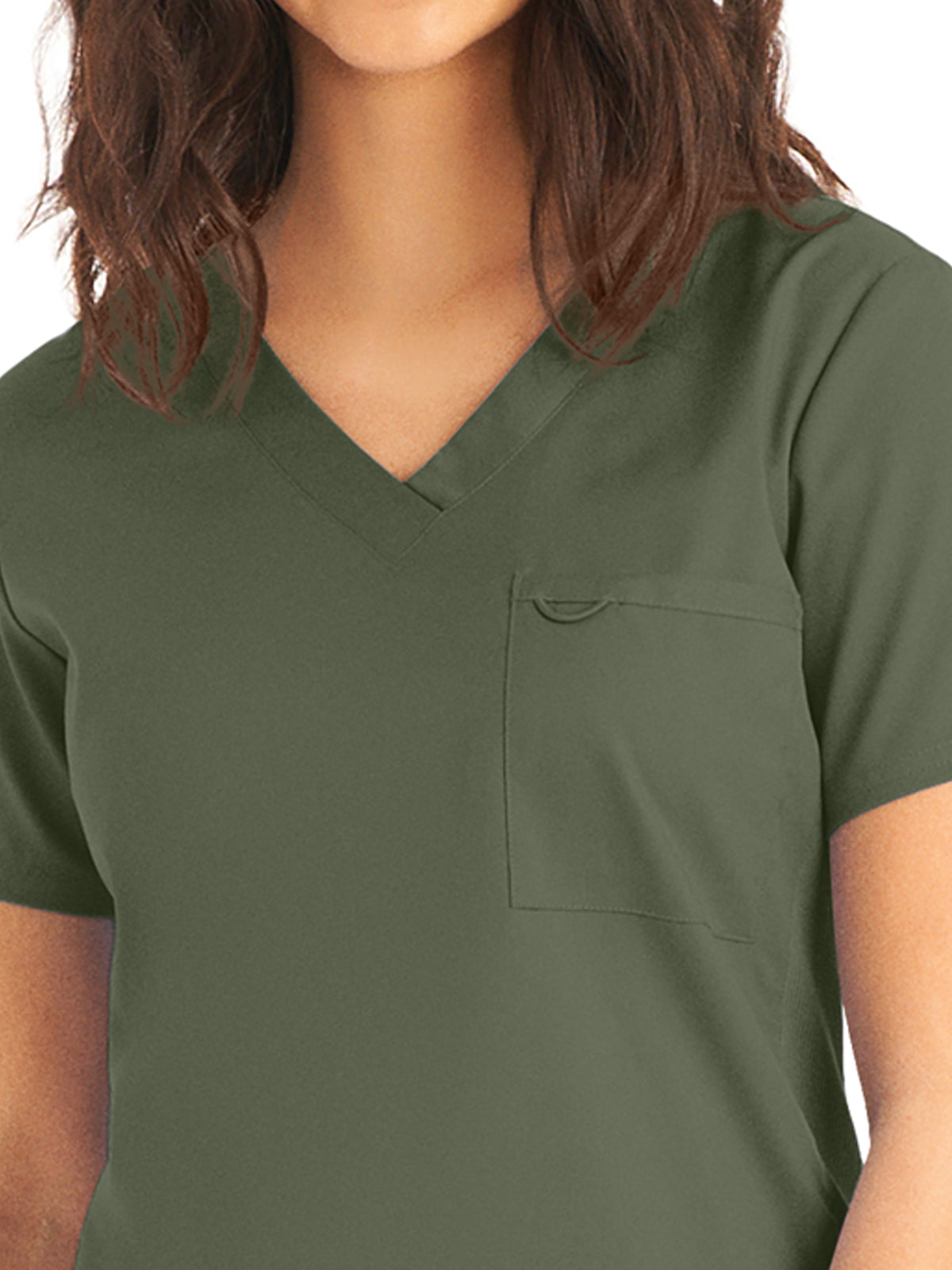 Women's 2-Pocket Back Princess Seamed V-Neck Top - LT107 - Olive Moss