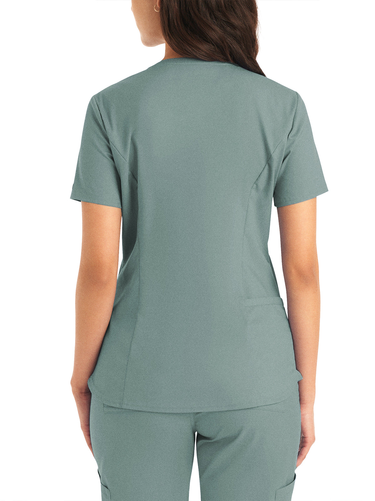 Women's 2-Pocket Back Princess Seamed V-Neck Top - LT107 - Sea Grass
