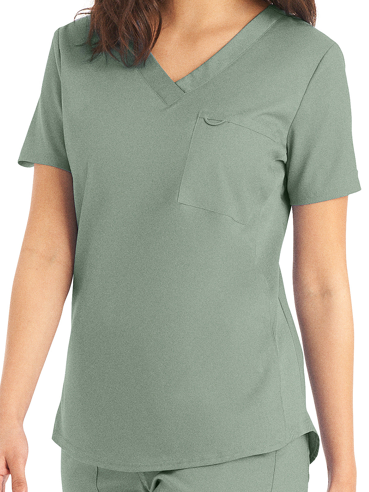 Women's 2-Pocket Back Princess Seamed V-Neck Top - LT107 - Sea Grass