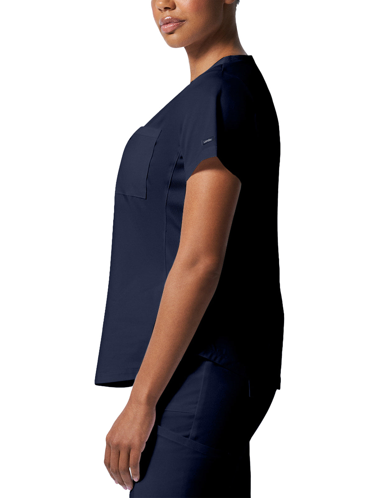 Women's 2-Pocket Back Princess Seamed V-Neck Top - LT107 - True Navy