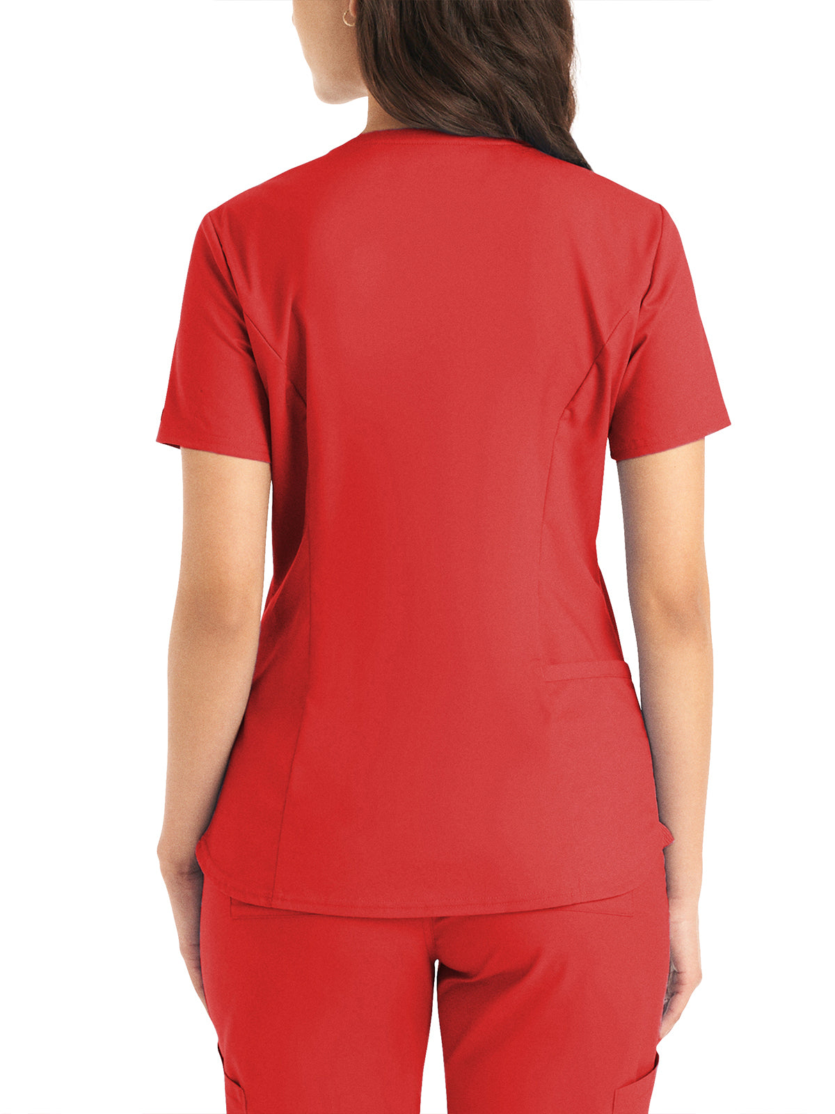 Women's 2-Pocket Back Princess Seamed V-Neck Top - LT107 - True Red