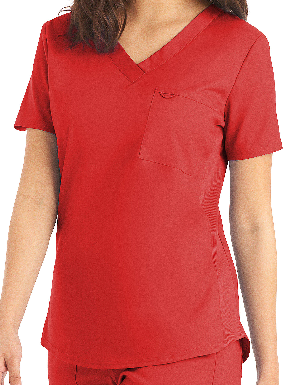 Women's 2-Pocket Back Princess Seamed V-Neck Top - LT107 - True Red