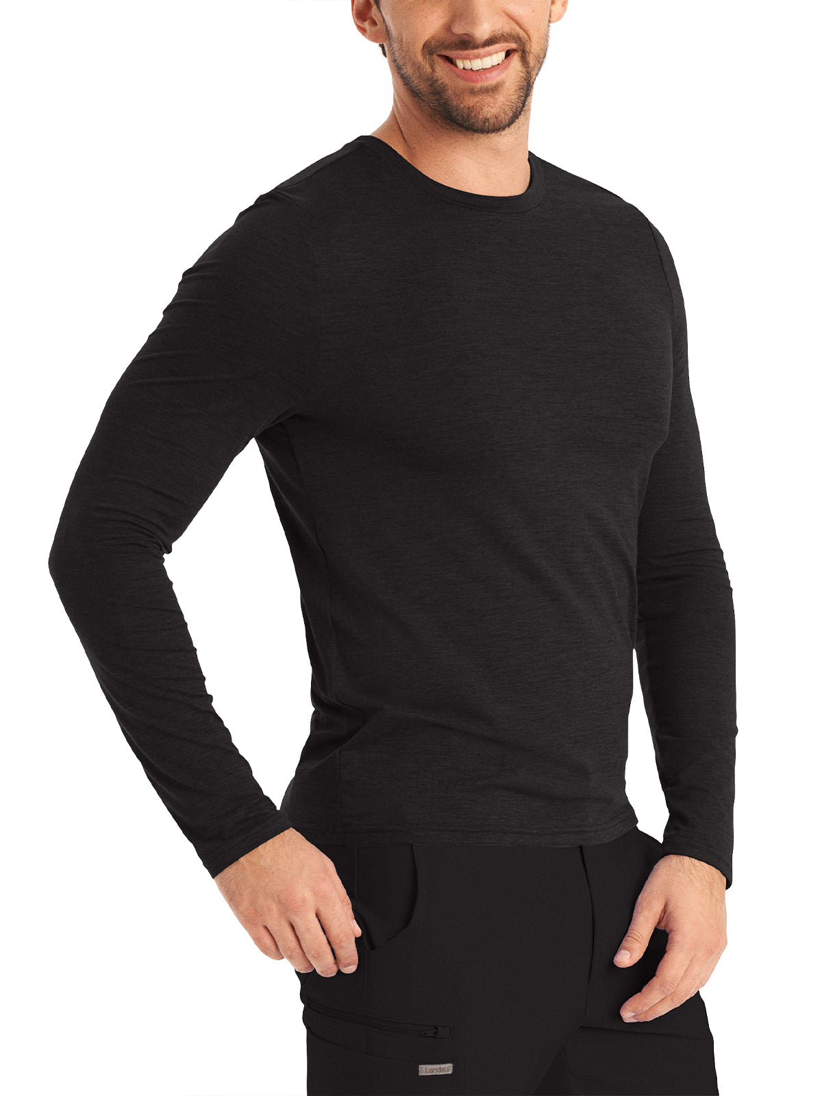 Men's Long-Sleeve Crew Neck Underscrub Tee - LT112 - Heather Black