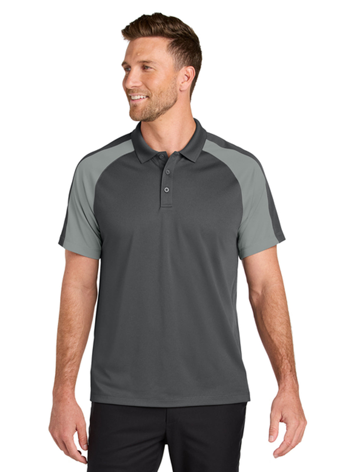 Men's Pocketless Moisture Wicking Colorblock Polo - K247 - Storm Grey/ Gusty Grey
