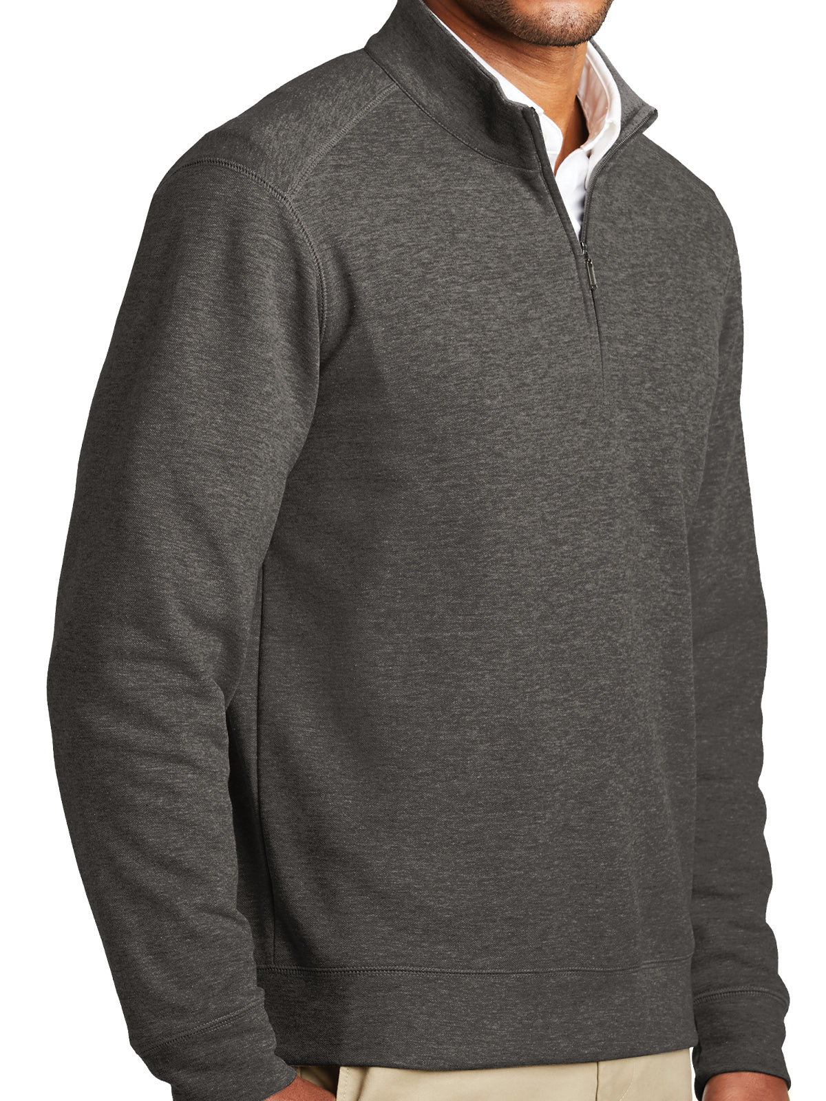 Men's 1/4 Zip Sweater - K807 - Charcoal Heather/Medium Heather Grey