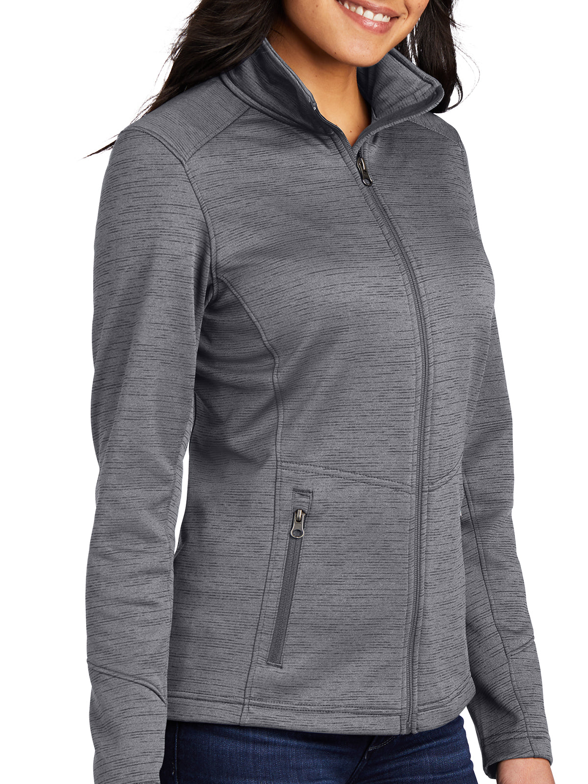 Women's Striped Fleece Jacket - L231 - Black