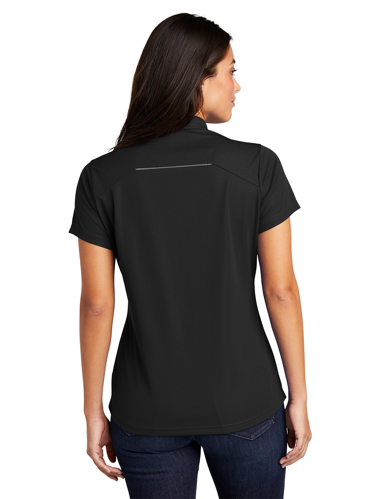 Women's Pinpoint Mesh Zip Polo Shirt - L580 - Black