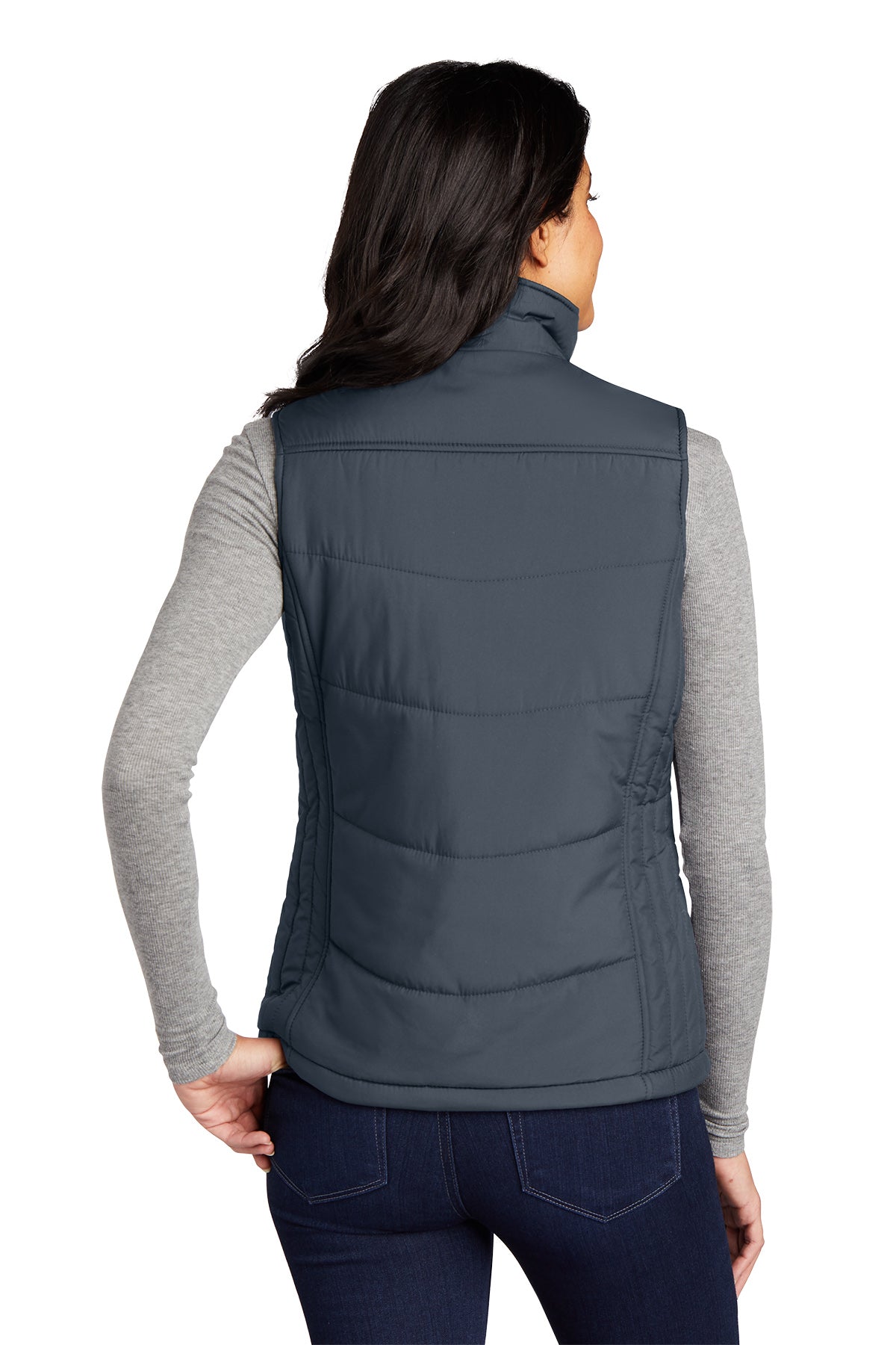 Women's Puffy Vest - L709 - Dark Slate/ Black