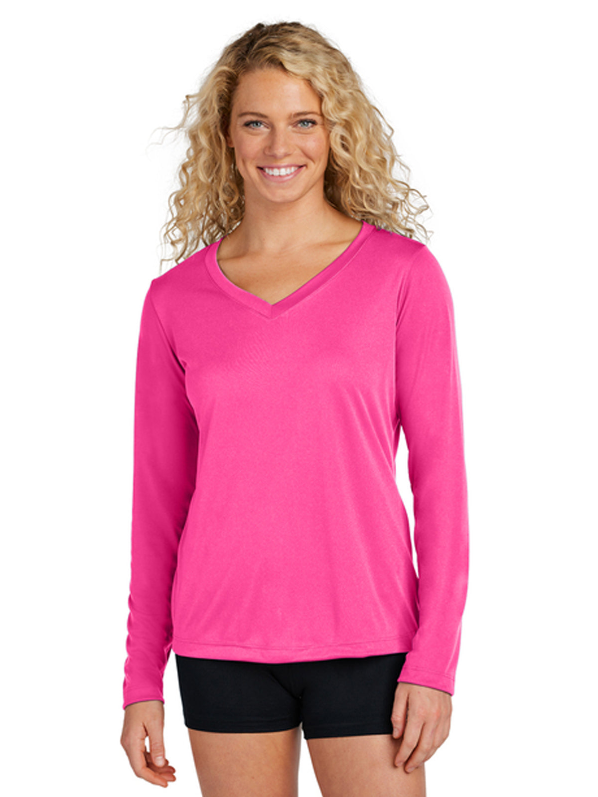 Women's Long Sleeve PosiCharge Competitor V-Neck T-Shirt - LST353LS - Neon Pink