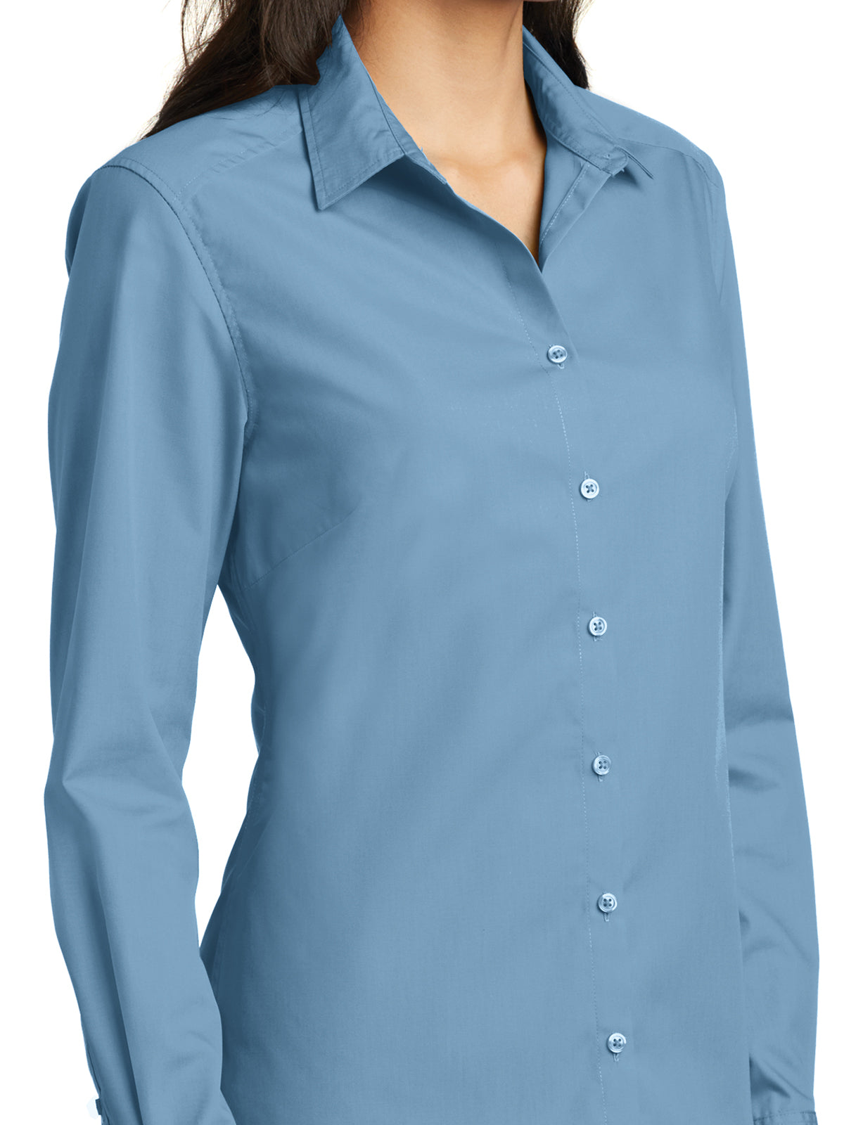 Women's Long Sleeve Poplin Shirt - LW100 - Carolina Blue