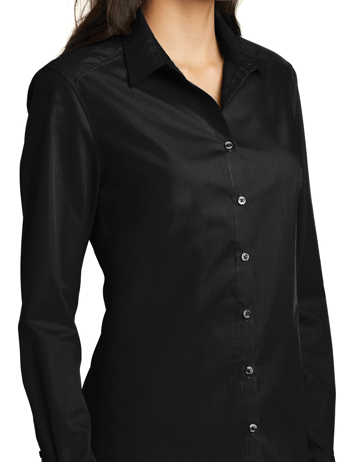 Women's Long Sleeve Poplin Shirt - LW100 - Deep Black