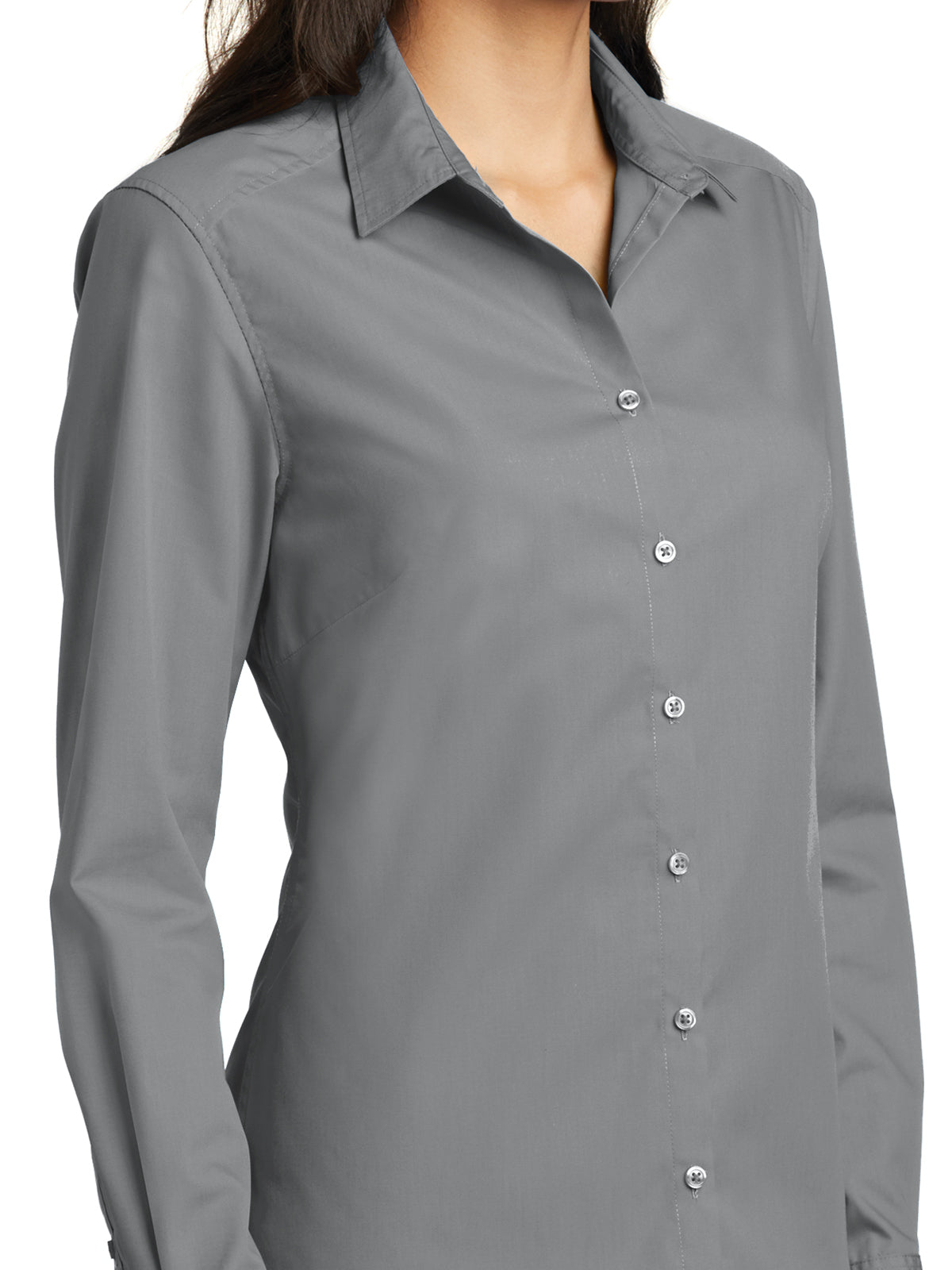 Women's Long Sleeve Poplin Shirt - LW100 - Gusty Grey