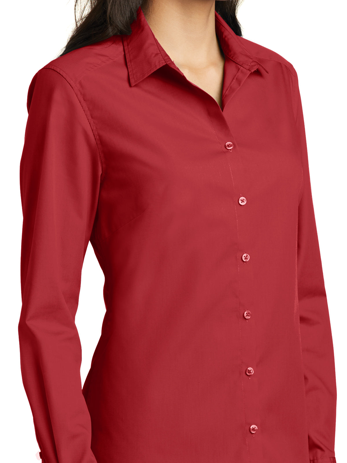 Women's Long Sleeve Poplin Shirt - LW100 - Rich Red