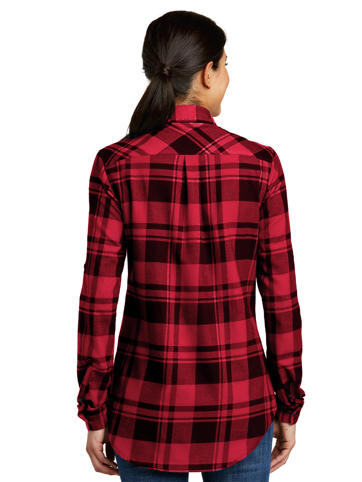 Women's Plaid Flannel Shirt - LW668 - Engine Red/Black