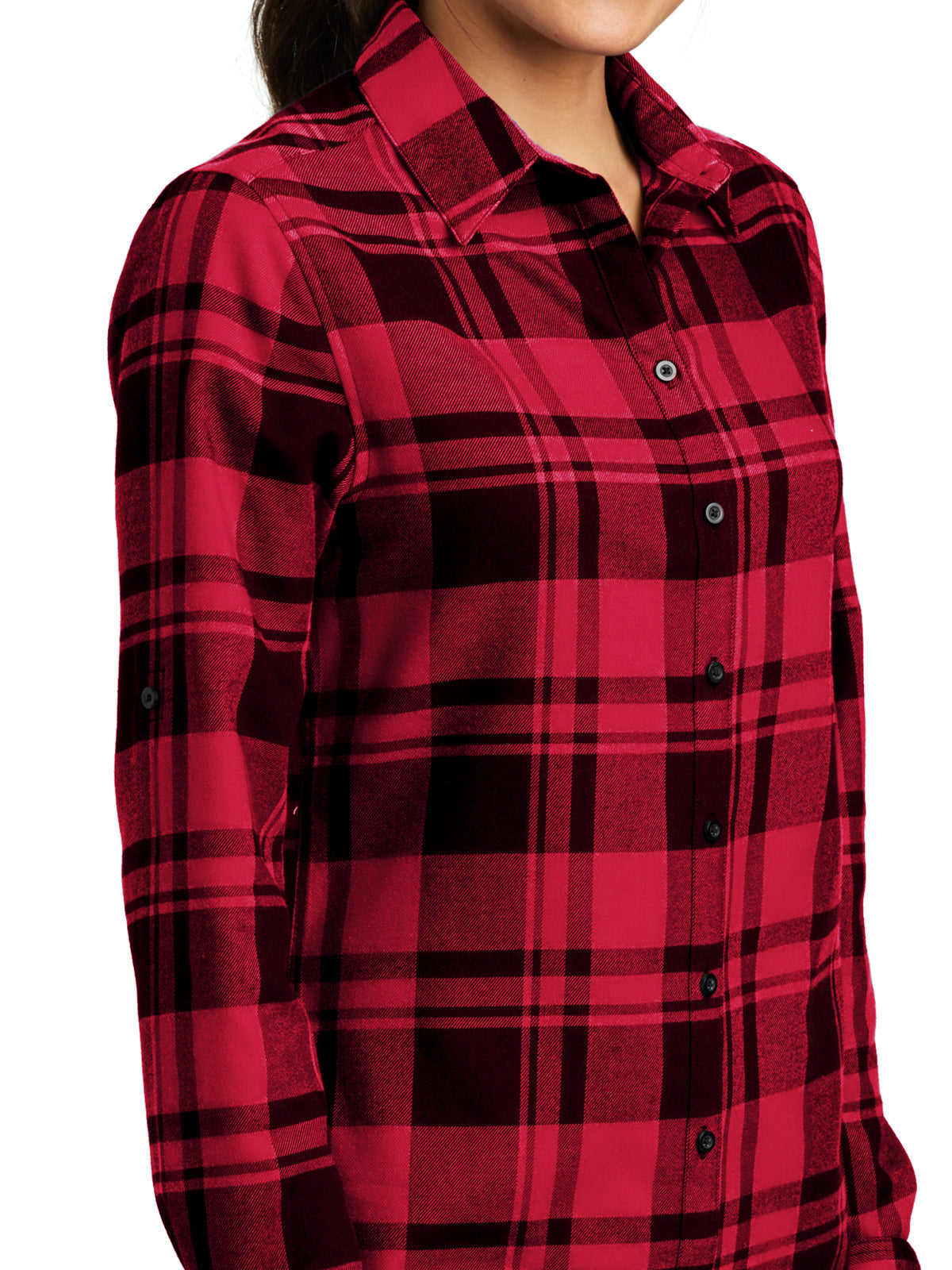 Women's Plaid Flannel Shirt - LW668 - Engine Red/Black