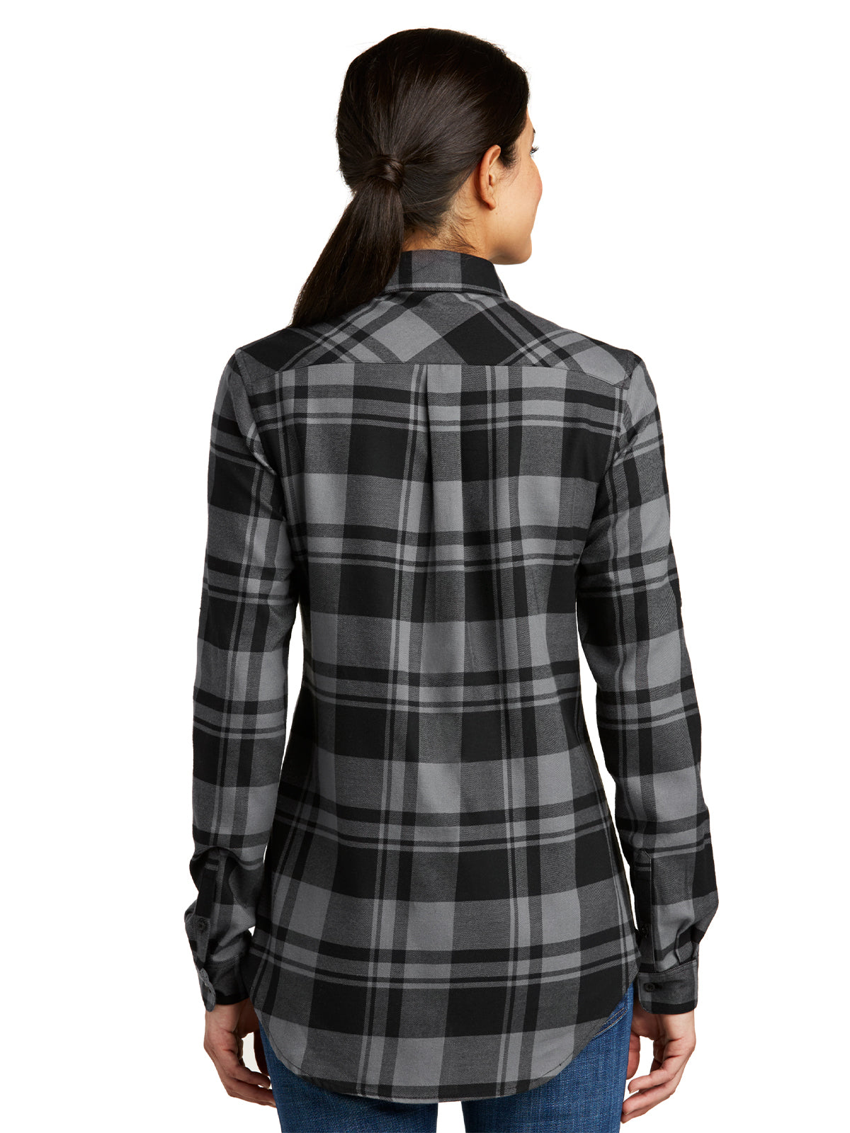 Women's Plaid Flannel Shirt - LW668 - Grey/Black