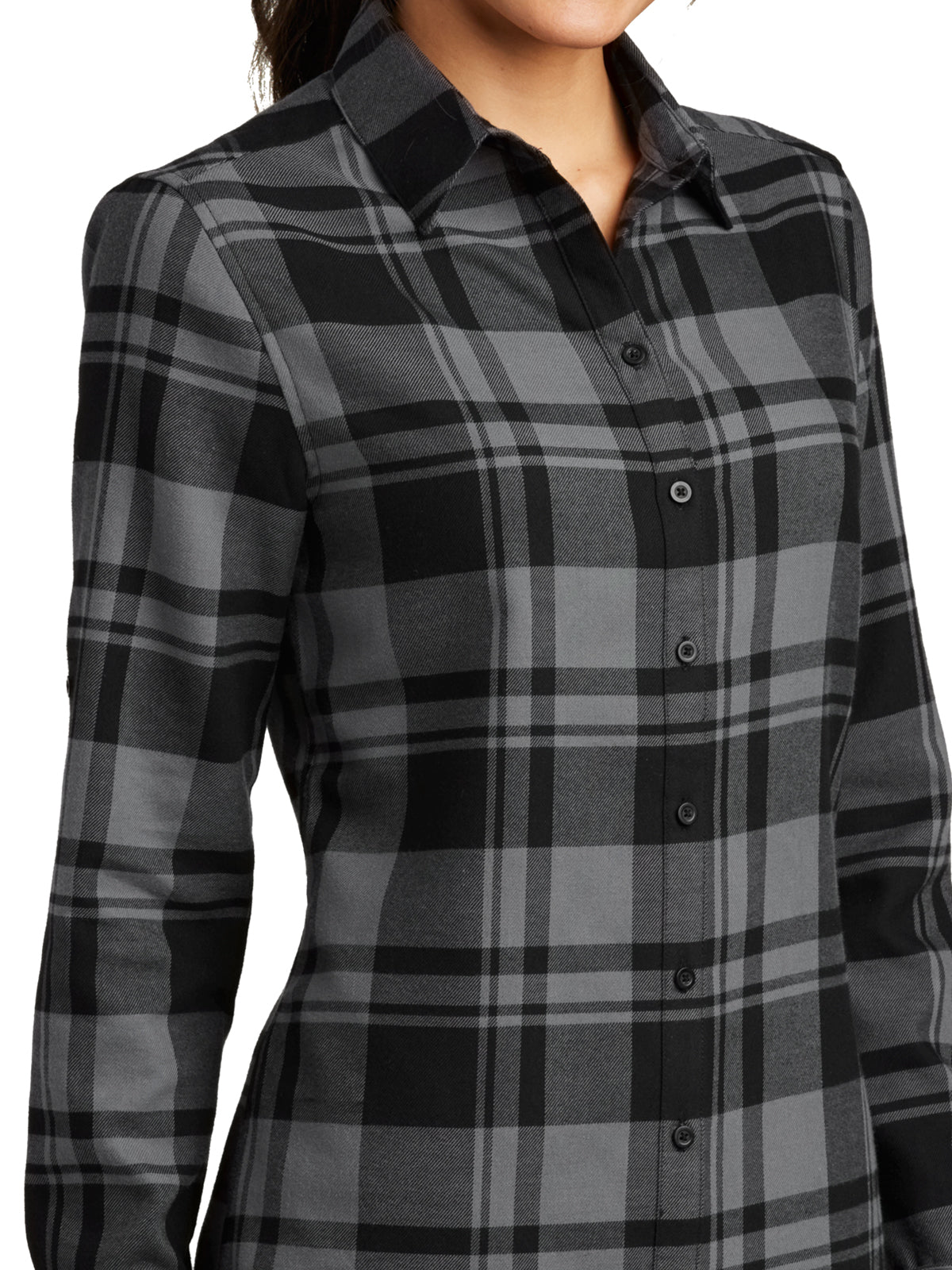 Women's Plaid Flannel Shirt - LW668 - Grey/Black