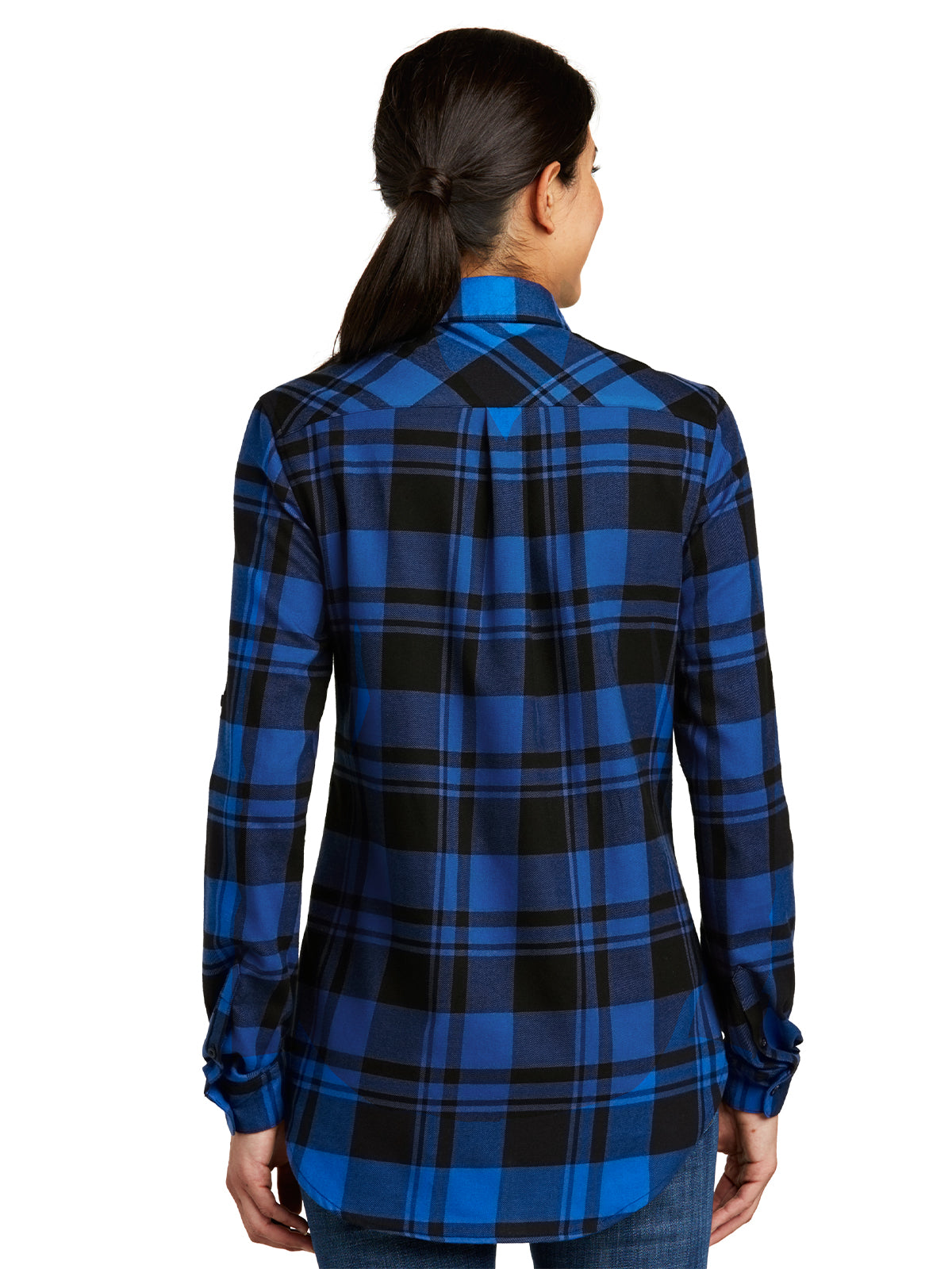 Women's Plaid Flannel Shirt - LW668 - Royal/Black
