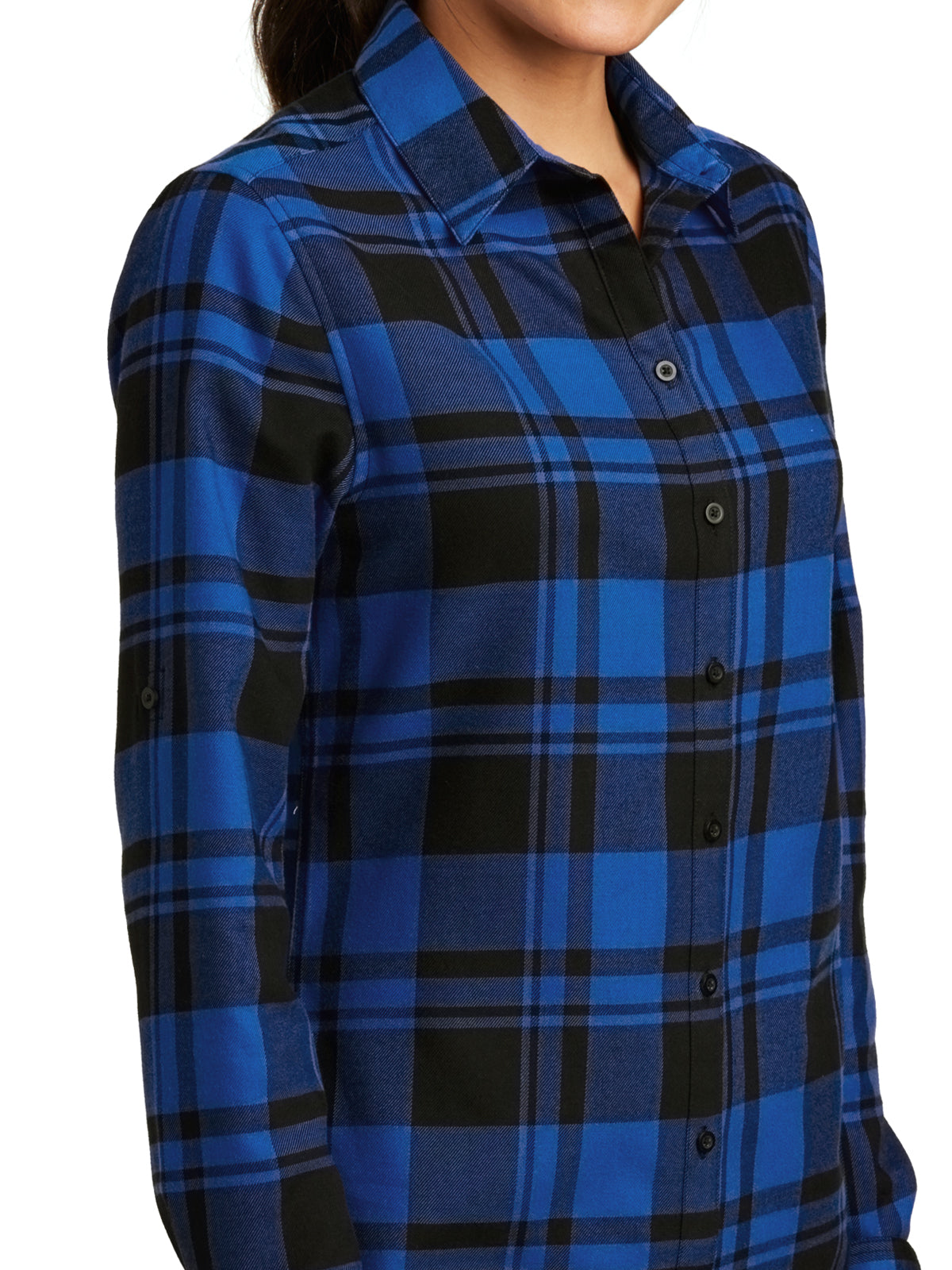 Women's Plaid Flannel Shirt - LW668 - Royal/Black