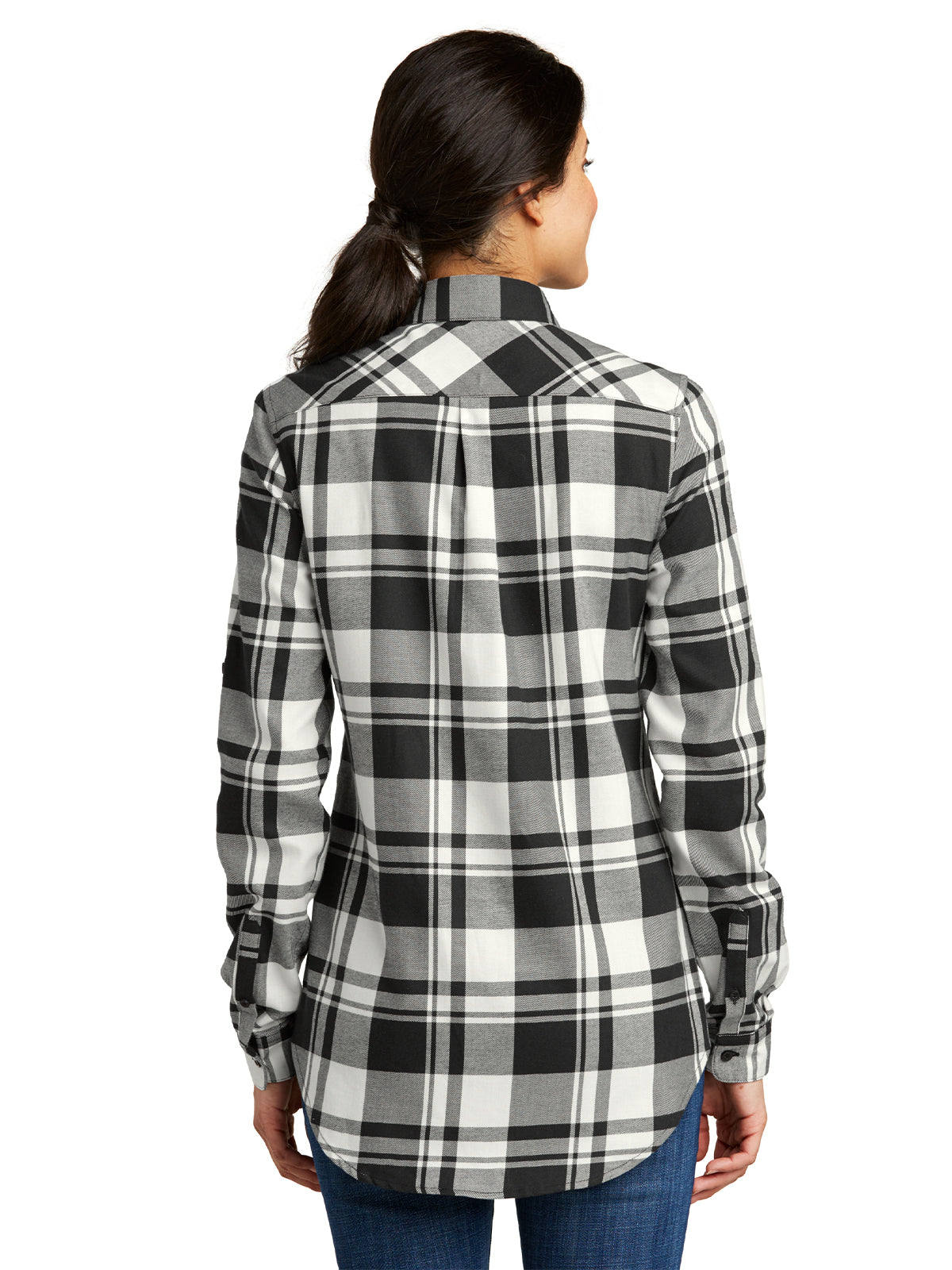 Women's Plaid Flannel Shirt - LW668 - Snow White/Black