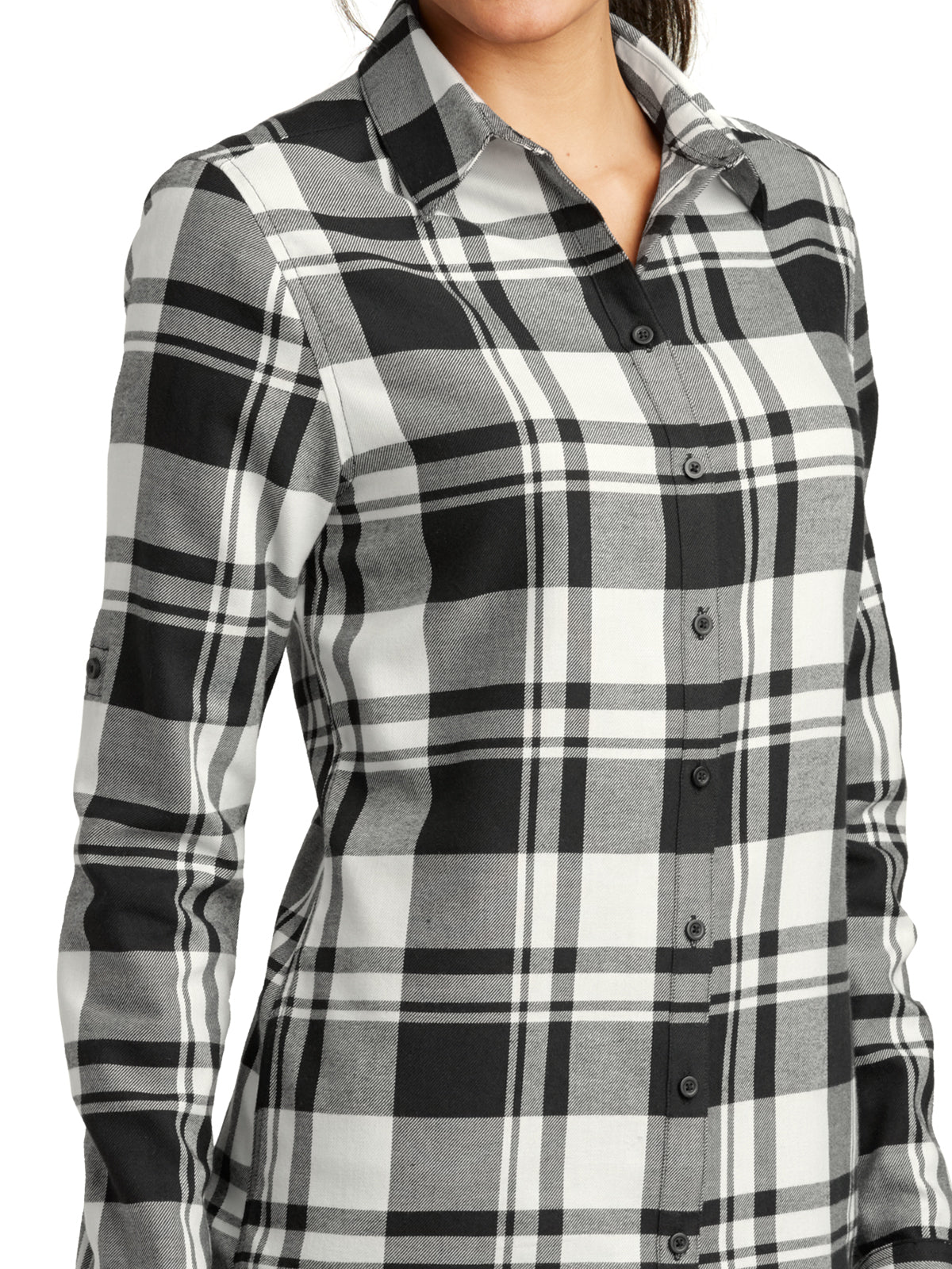 Women's Plaid Flannel Shirt - LW668 - Snow White/Black