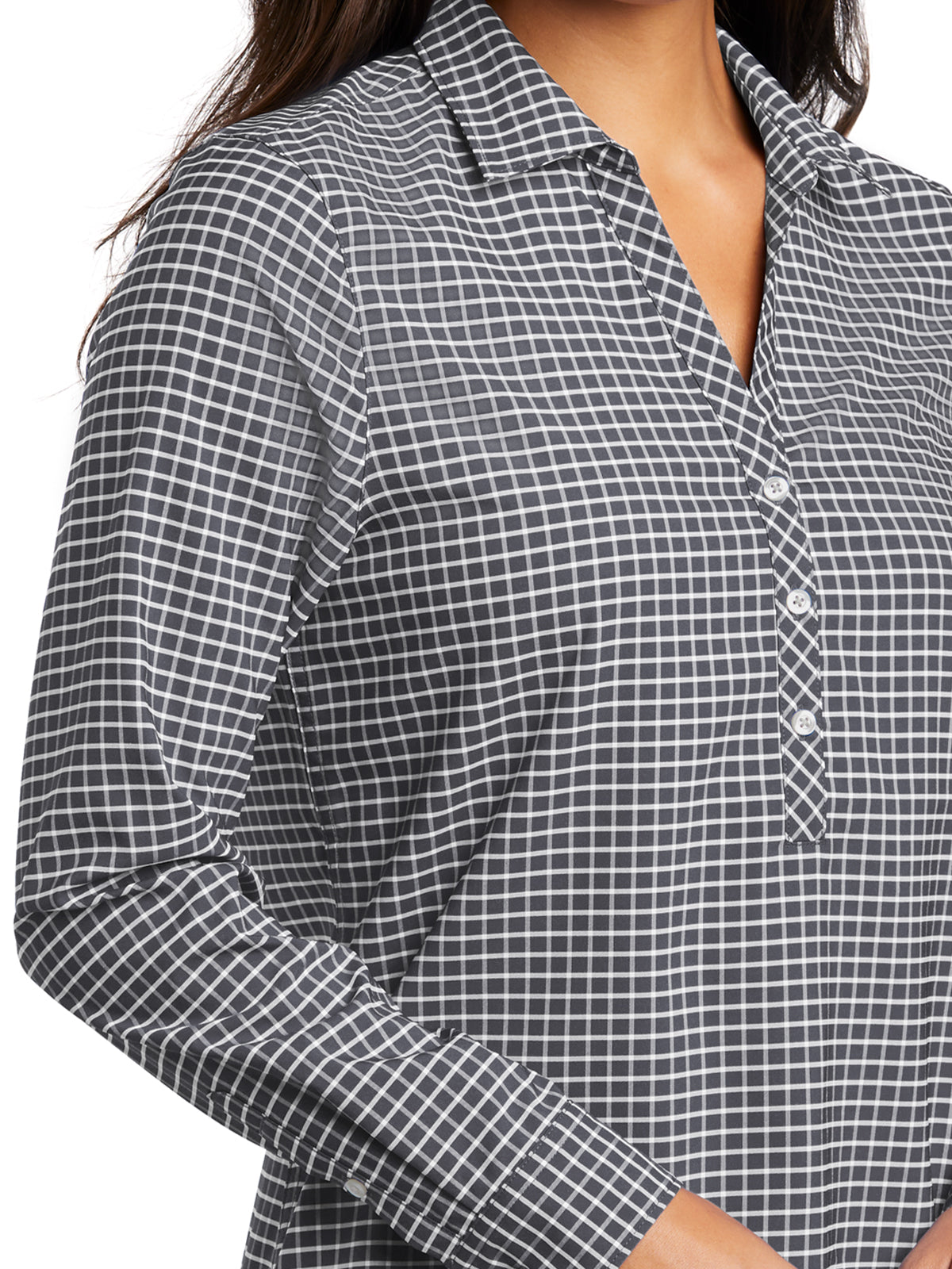 Women's 3 Button V-Neck Stretch Tunic - LW680 - Graphite/White