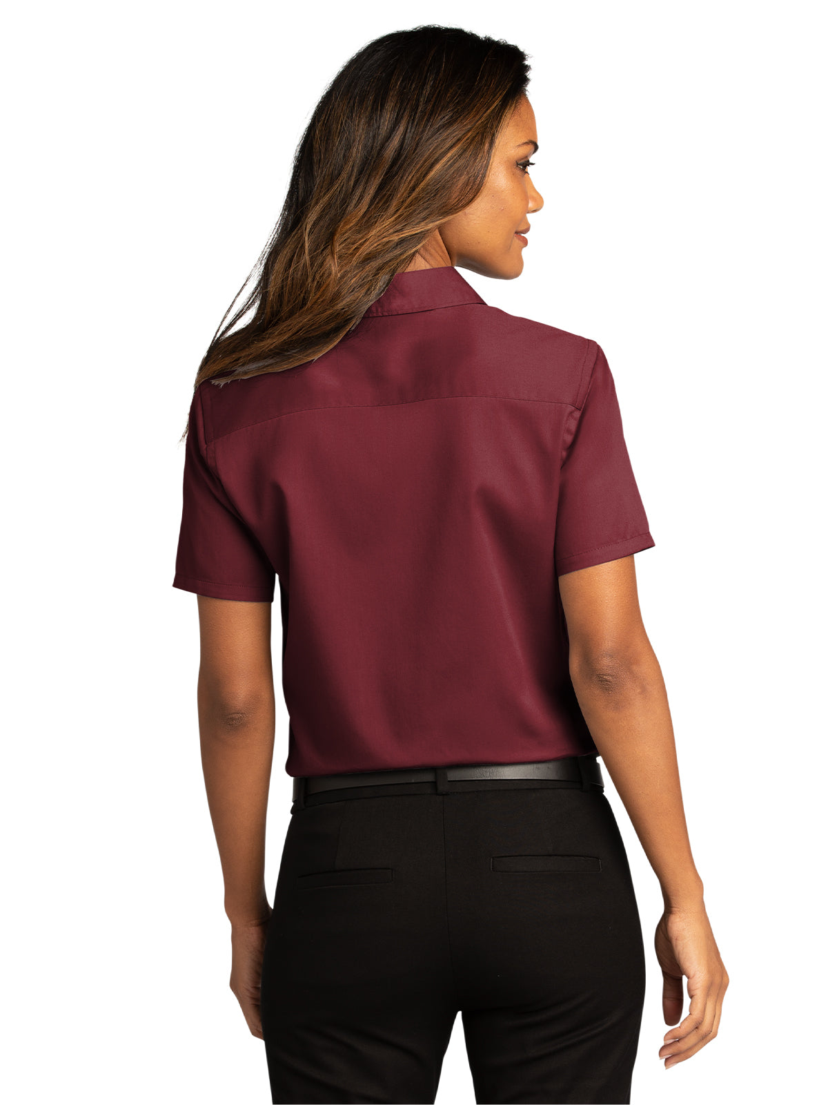 Women's Short Sleeve Button Up Shirt - LW809 - Burgundy
