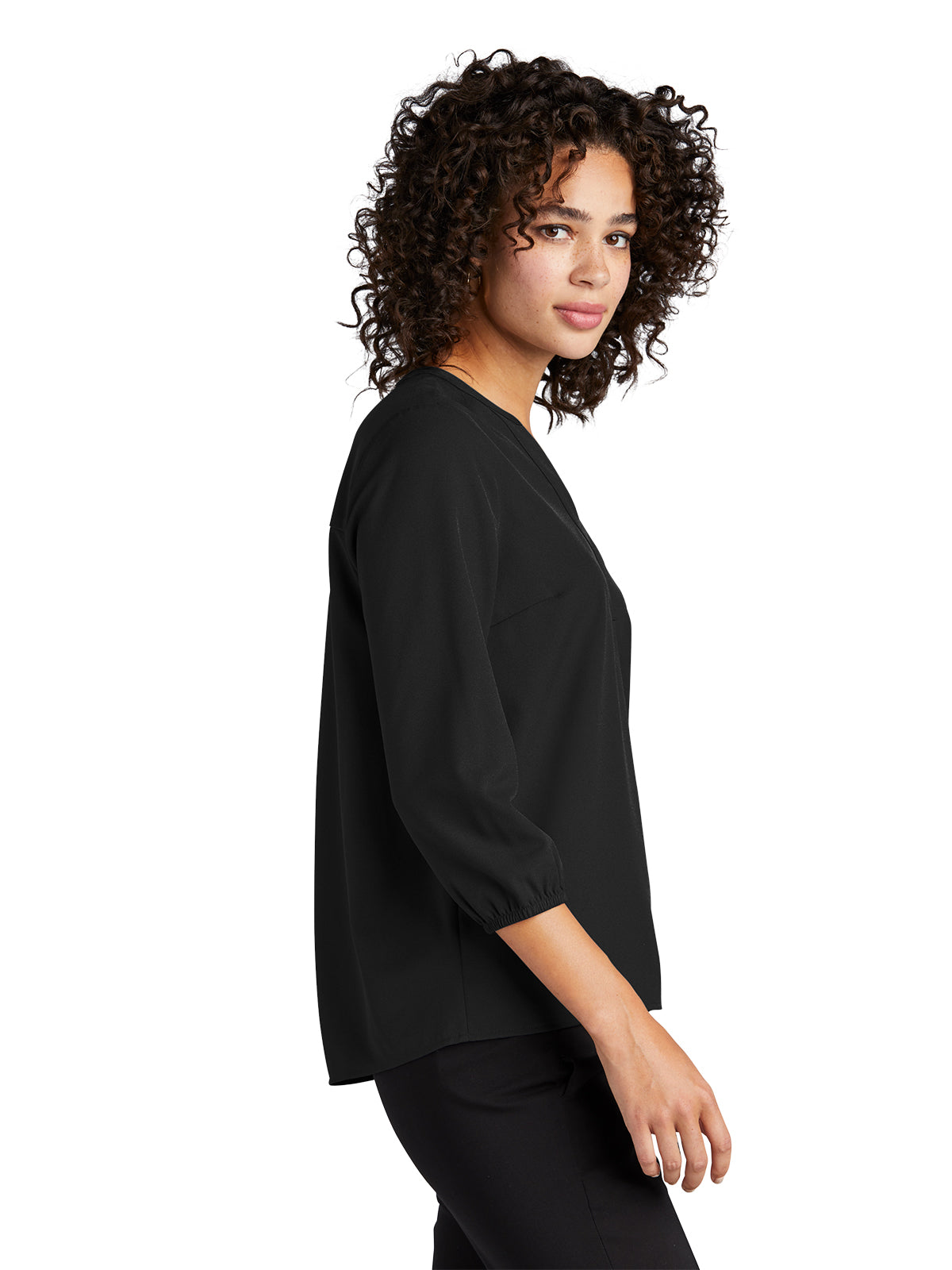 Women's Pocketless 3/4-Sleeve Blouse Top - MM2011 - Deep Black