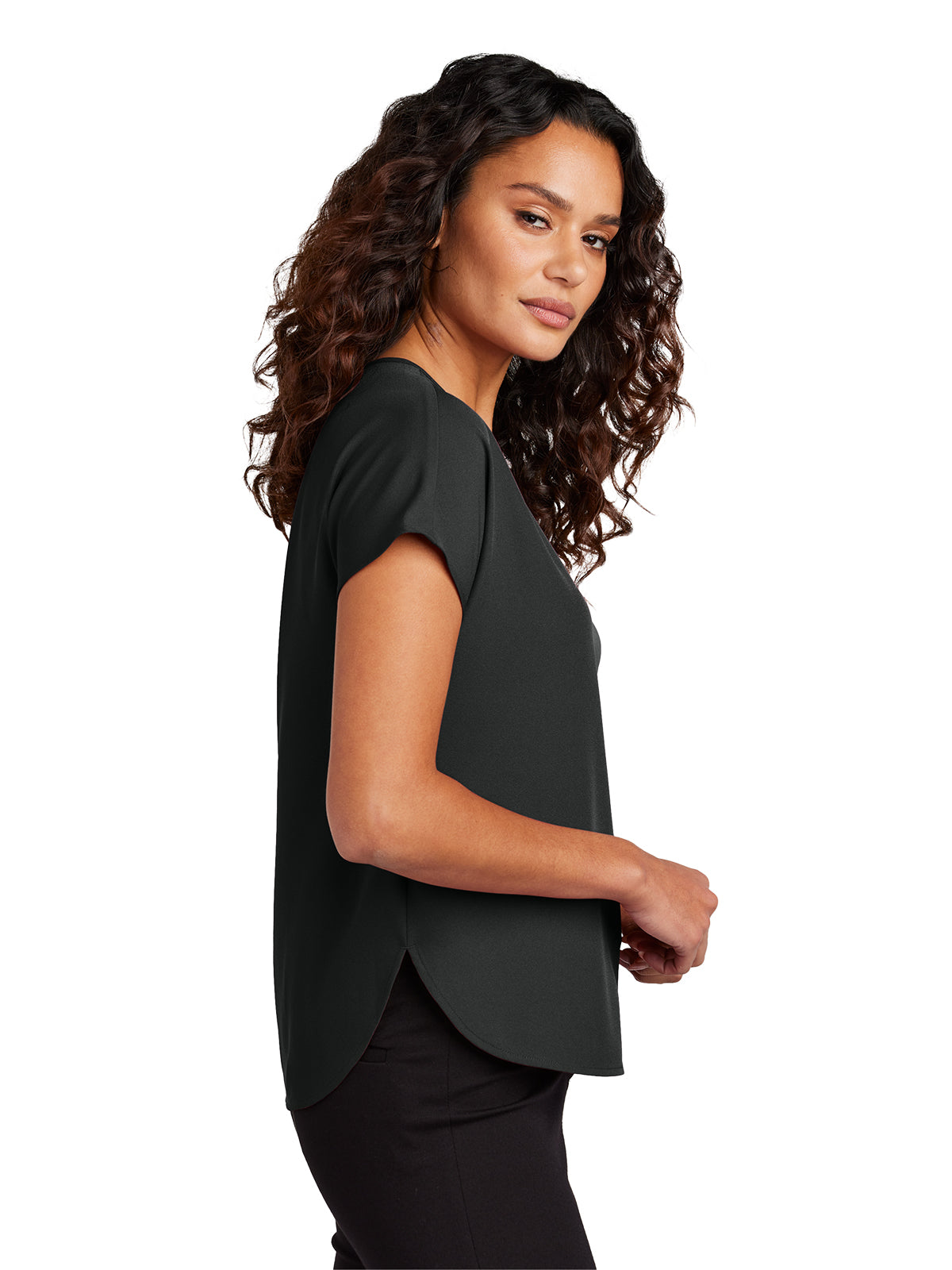 Women's Pocketless Stretch Crepe Crew Top - MM2015 - Deep Black