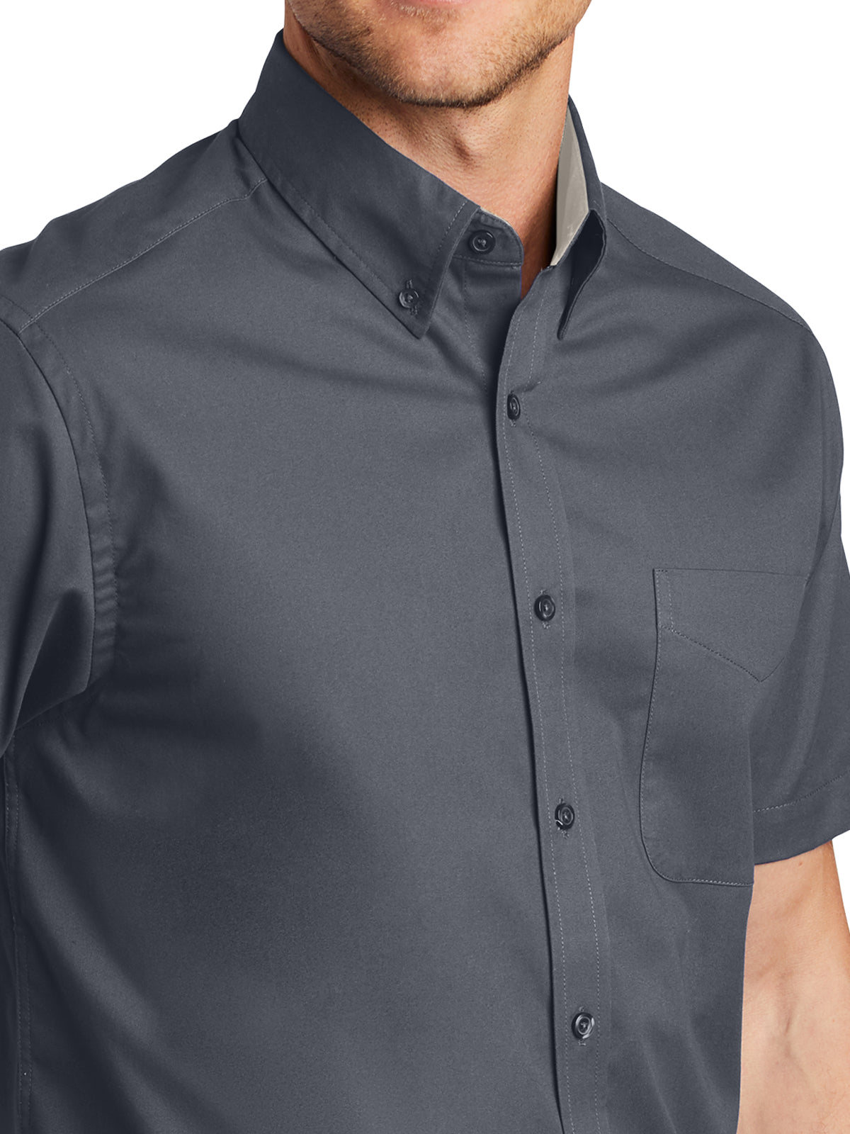 Men's Short Sleeve Easy Case Shirt - S508 - Steel Grey/Light Stone