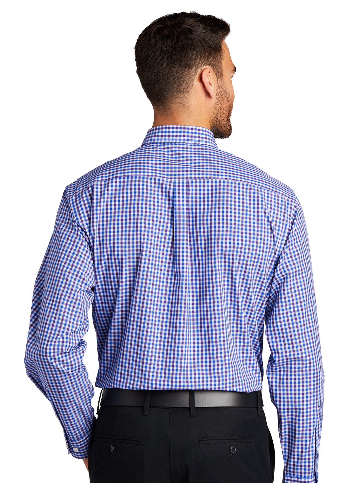 Men's Long Sleeve Gingham Shirt - S654 - Blue/Purple