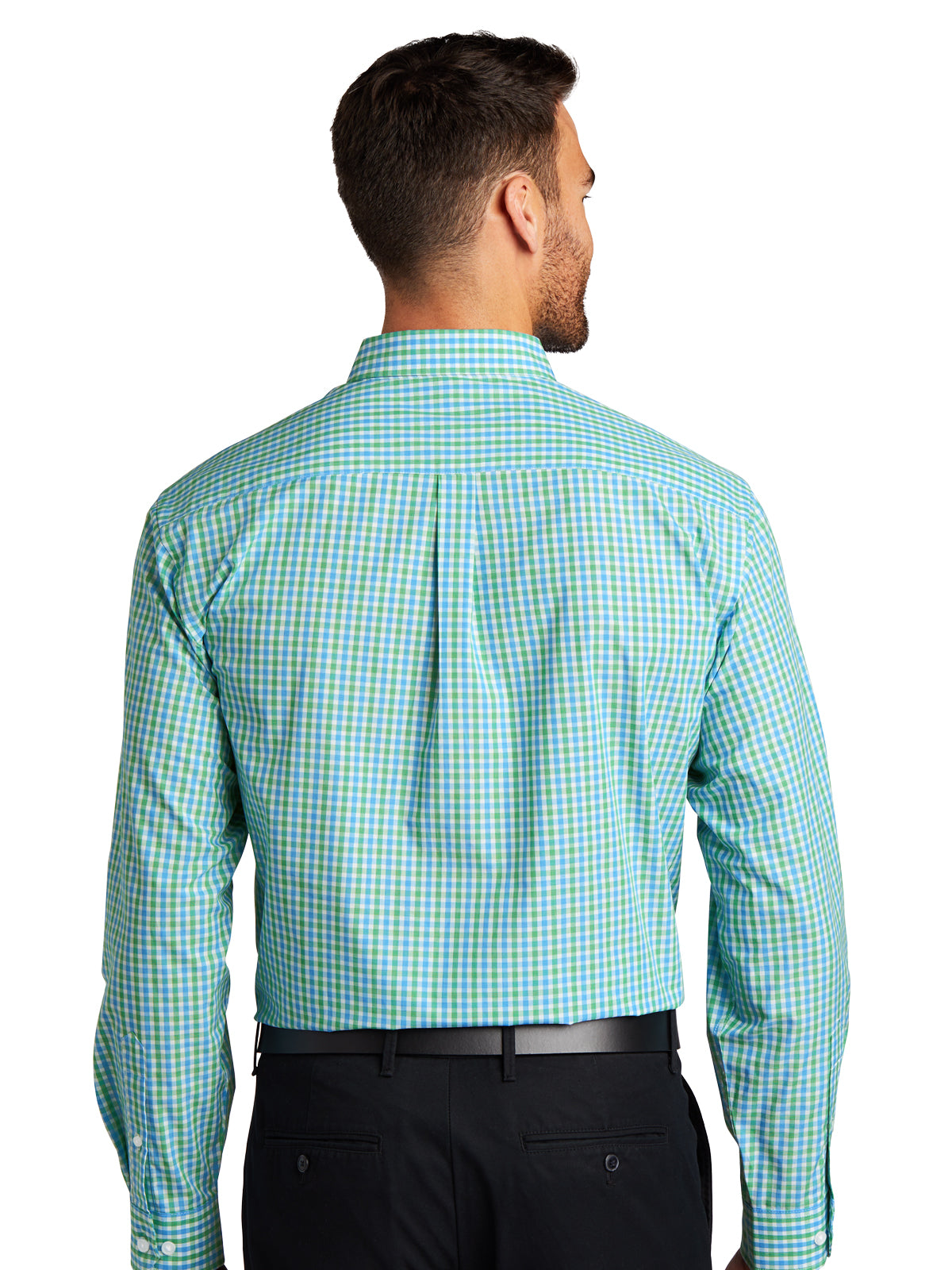 Men's Long Sleeve Gingham Shirt - S654 - Green/Aqua