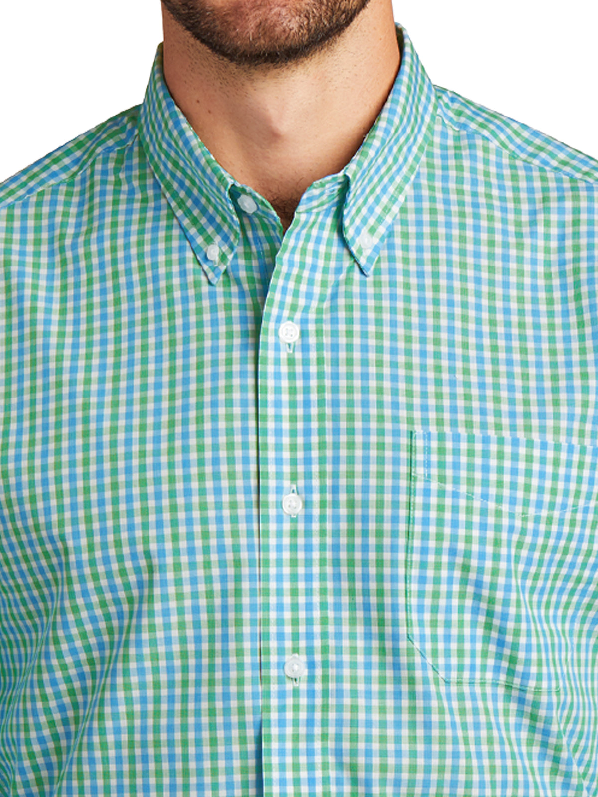Men's Long Sleeve Gingham Shirt - S654 - Green/Aqua