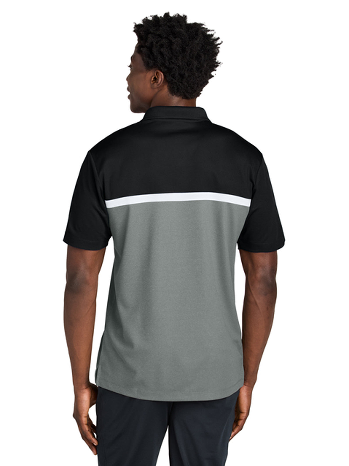 Men's Pocketless Moisture Wicking Colorblock Polo - ST741 - Black/ Grey Concrete Heather/ White