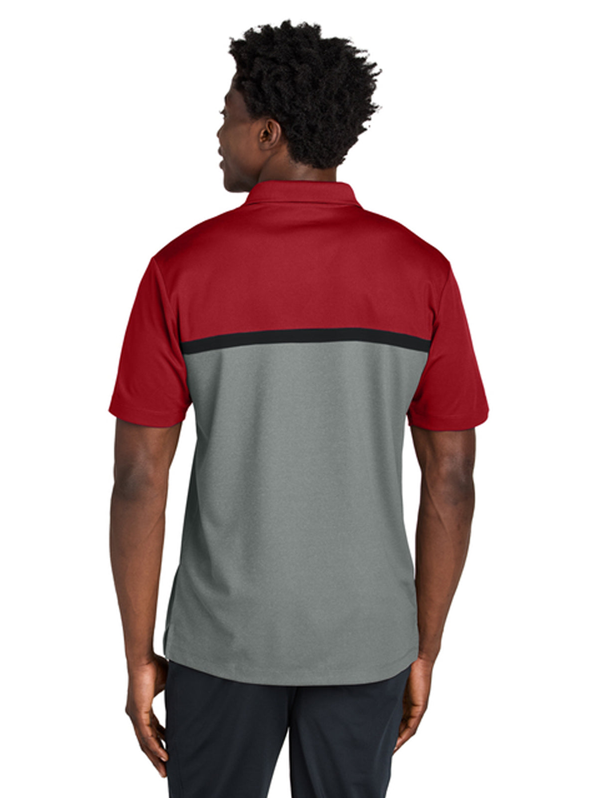 Men's Pocketless Moisture Wicking Colorblock Polo - ST741 - Deep Red/ Grey Concrete Heather/ Black