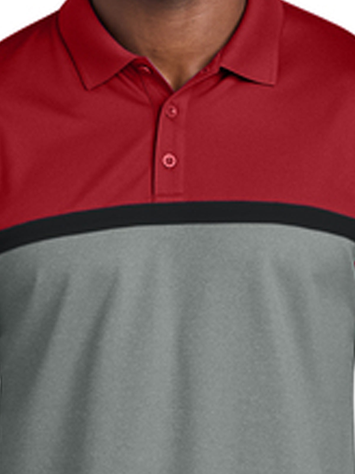 Men's Pocketless Moisture Wicking Colorblock Polo - ST741 - Deep Red/ Grey Concrete Heather/ Black