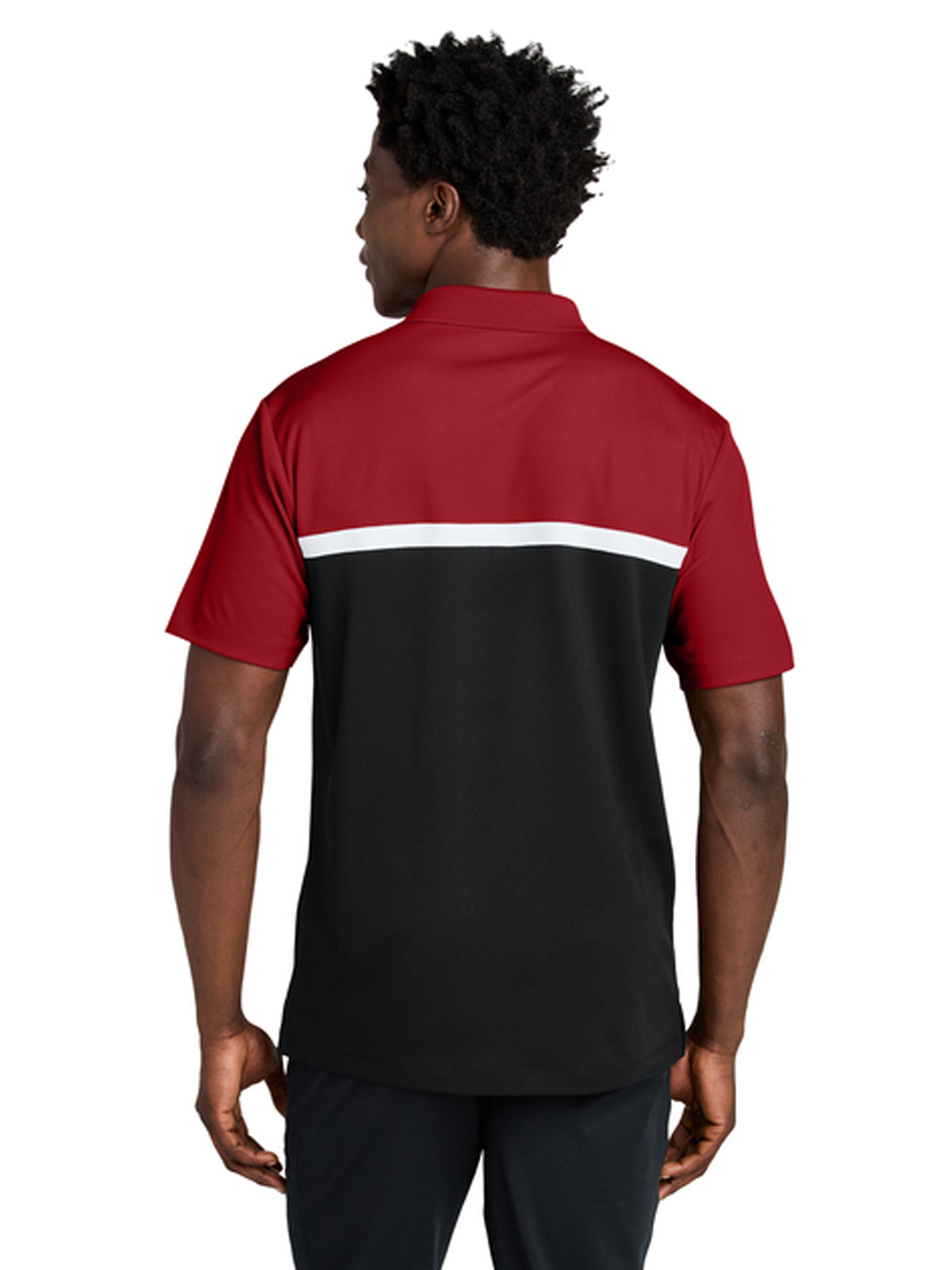Men's Pocketless Moisture Wicking Colorblock Polo - ST741 - Deep Red/ Black/ White