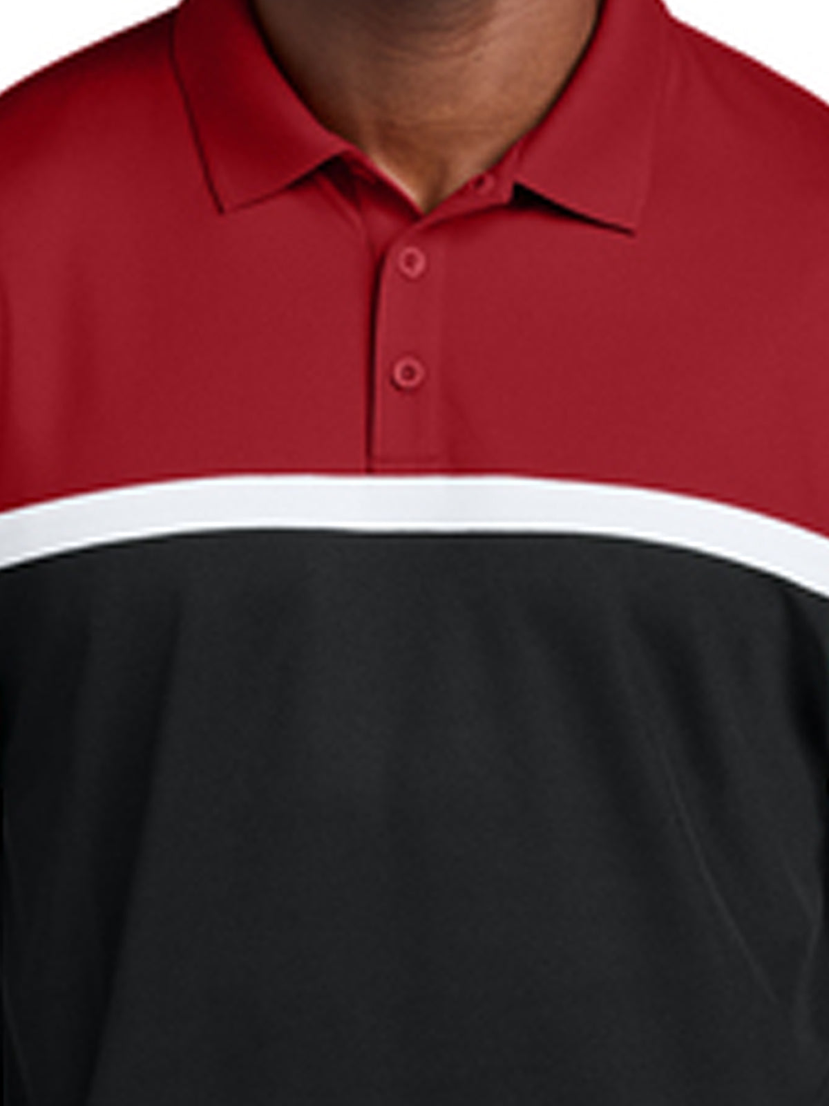 Men's Pocketless Moisture Wicking Colorblock Polo - ST741 - Deep Red/ Black/ White