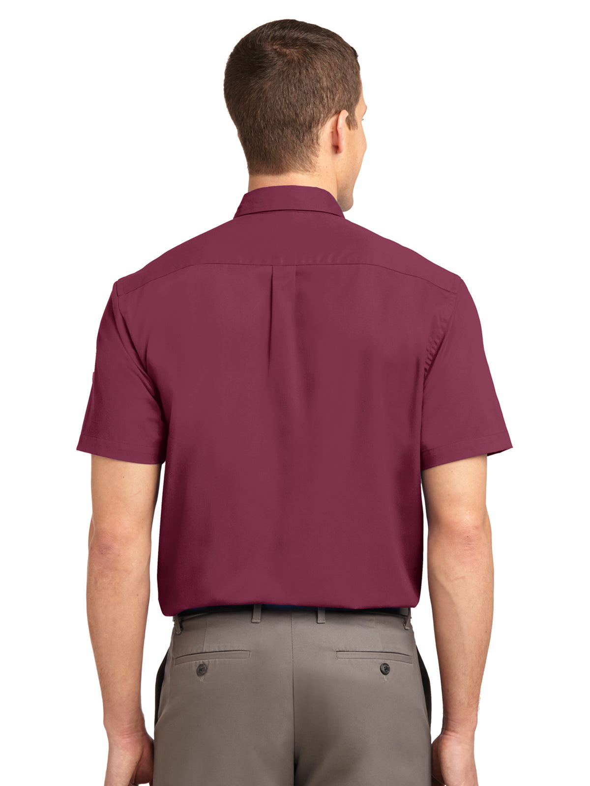 Men's Tall Short Sleeve Easy Care Shirt - TLS508 - Burgundy/Light Stone