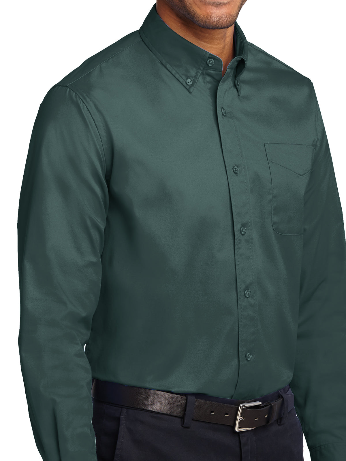 Unisex Tall Long Sleeve Easy Care Shirt - TLS608 - Dark Green/Navy