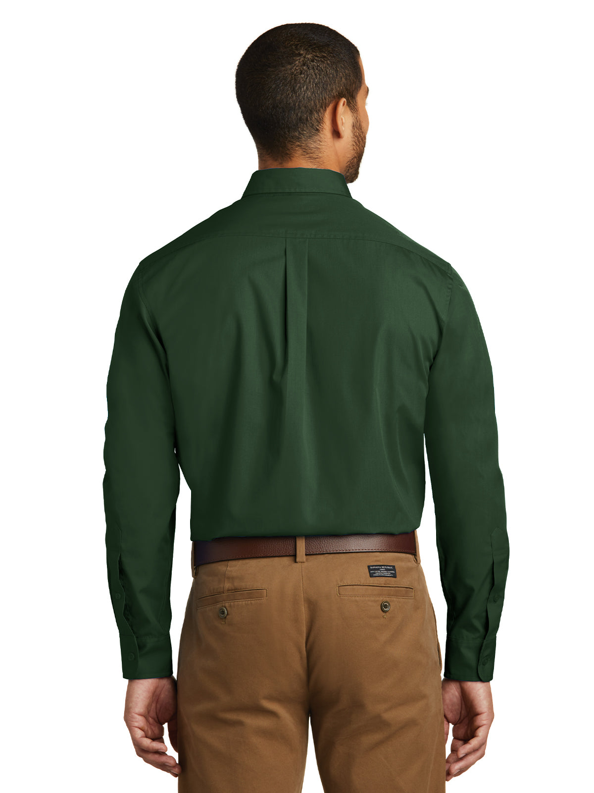 Men's Long Sleeve Poplin Tee - W100 - Deep Forest Green