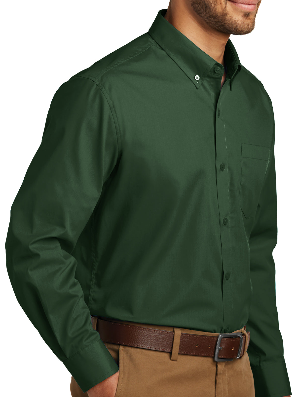Men's Long Sleeve Poplin Tee - W100 - Deep Forest Green