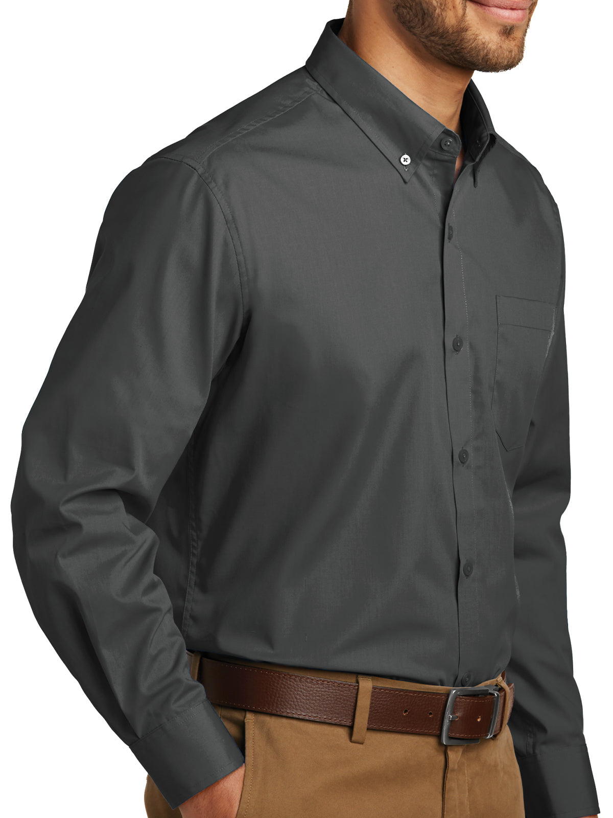 Men's Long Sleeve Poplin Tee - W100 - Graphite